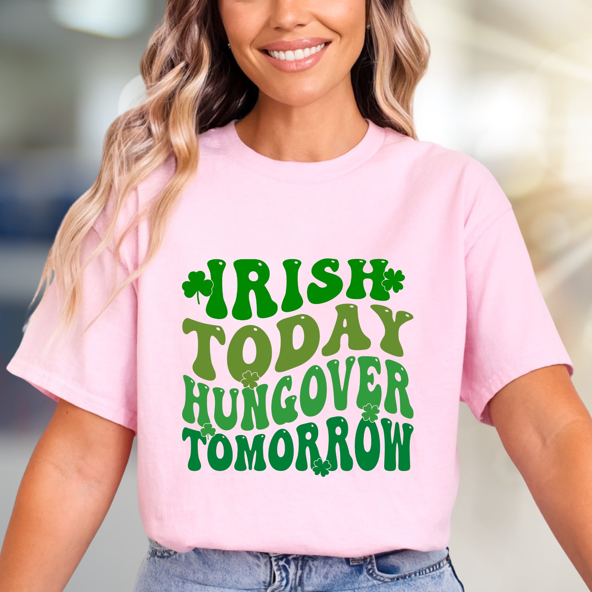 "Irish Today Hungover Tomorrow" Retro Fun Graphic Tee for St. Patrick's Day Cheer