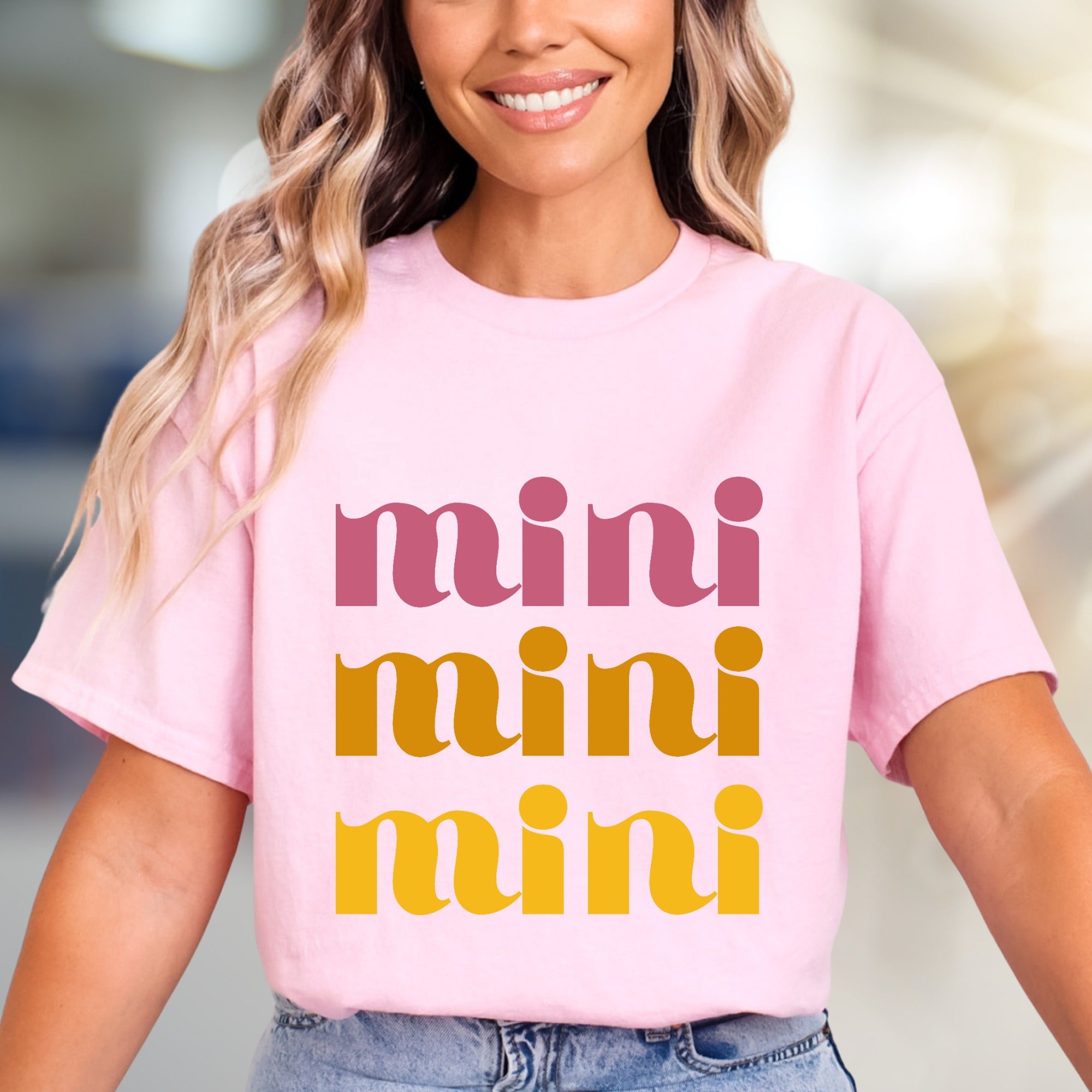 "mini mini mini" Retro Groovy Graphic Tee, a Playful Pick for Trendsetters