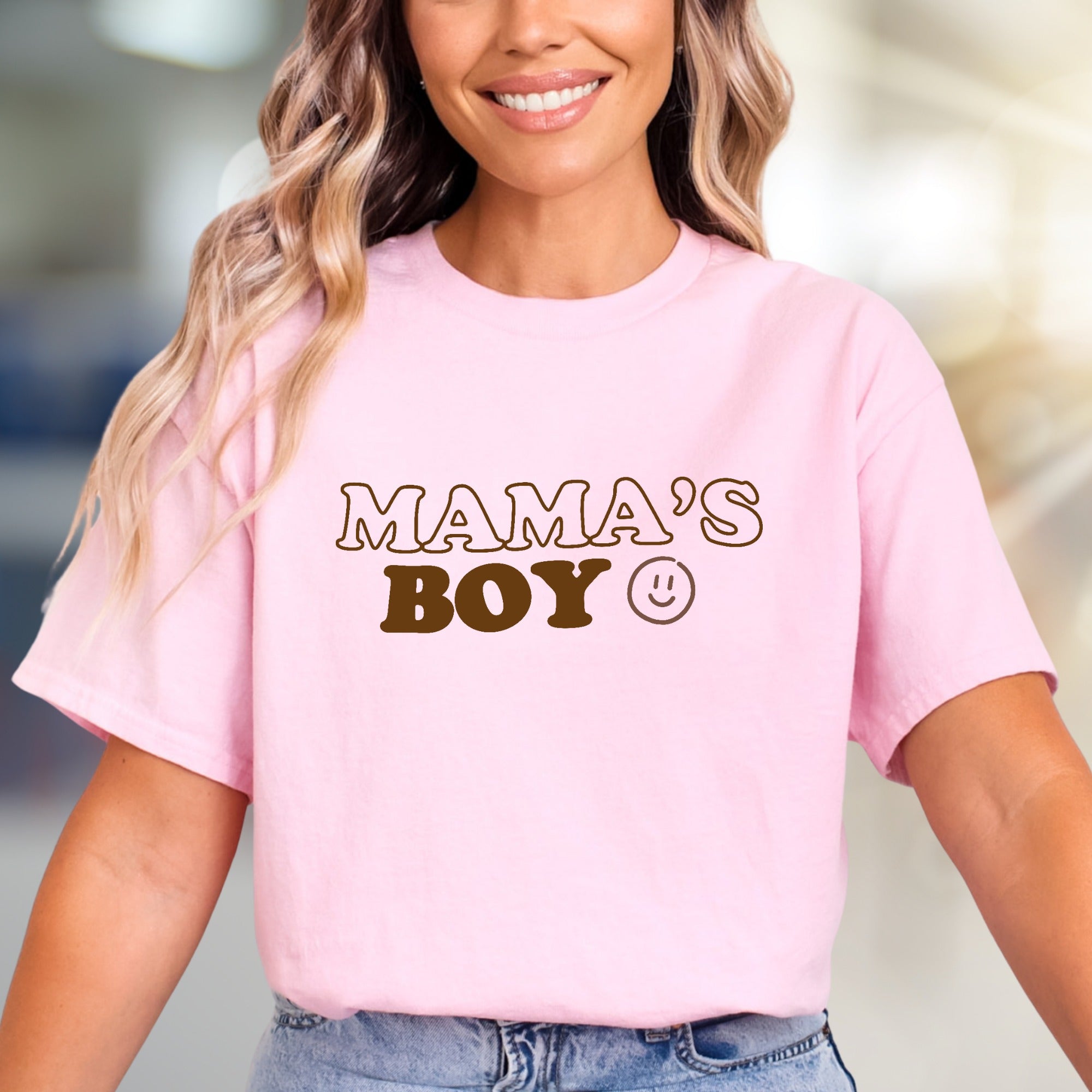 "Mama's Boy" Retro Smiley Graphic Tee, a Sweet Gift for Sons & Moms