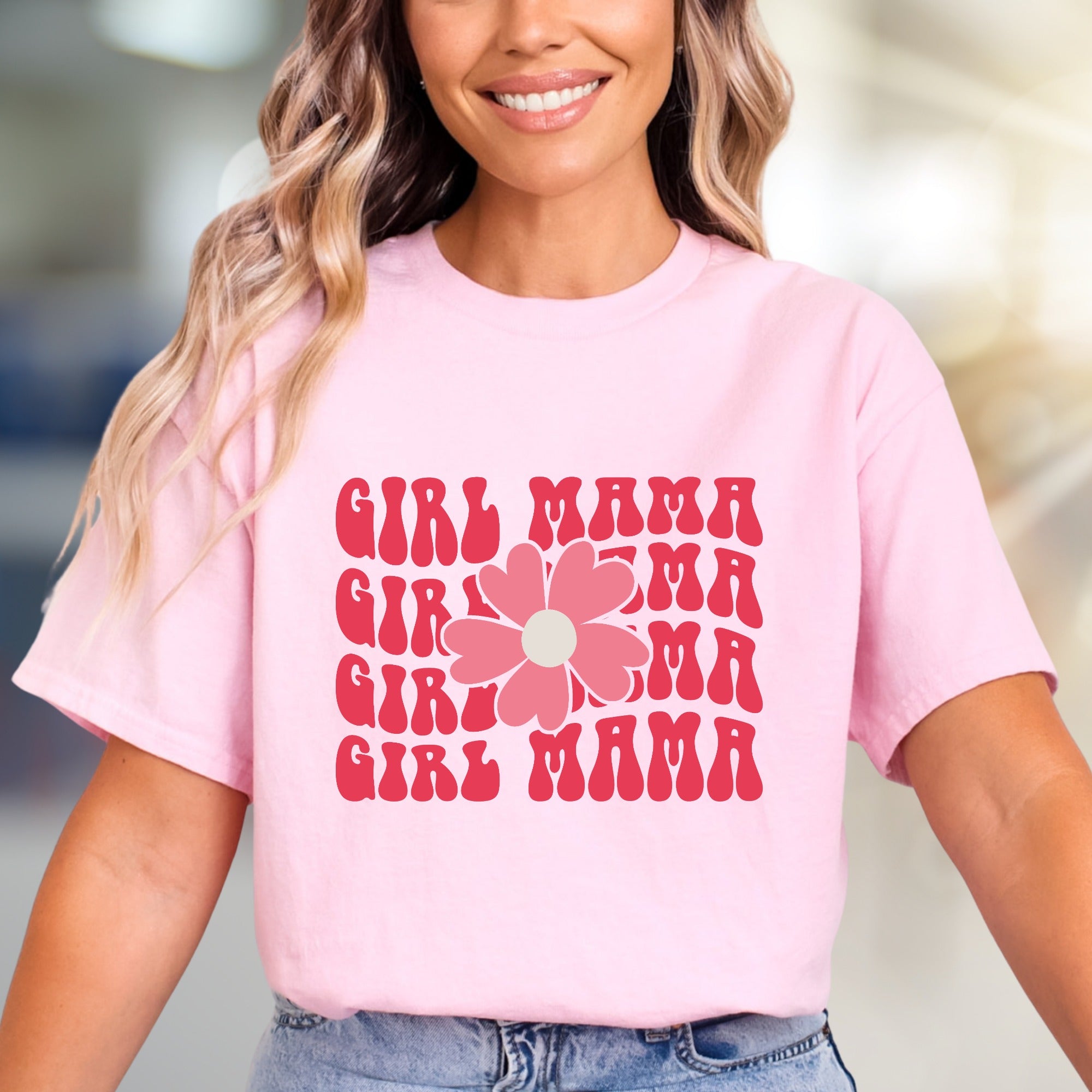 "Girl Mama" Retro Bloom Graphic Tee, a Bohemian Pick for Mothers