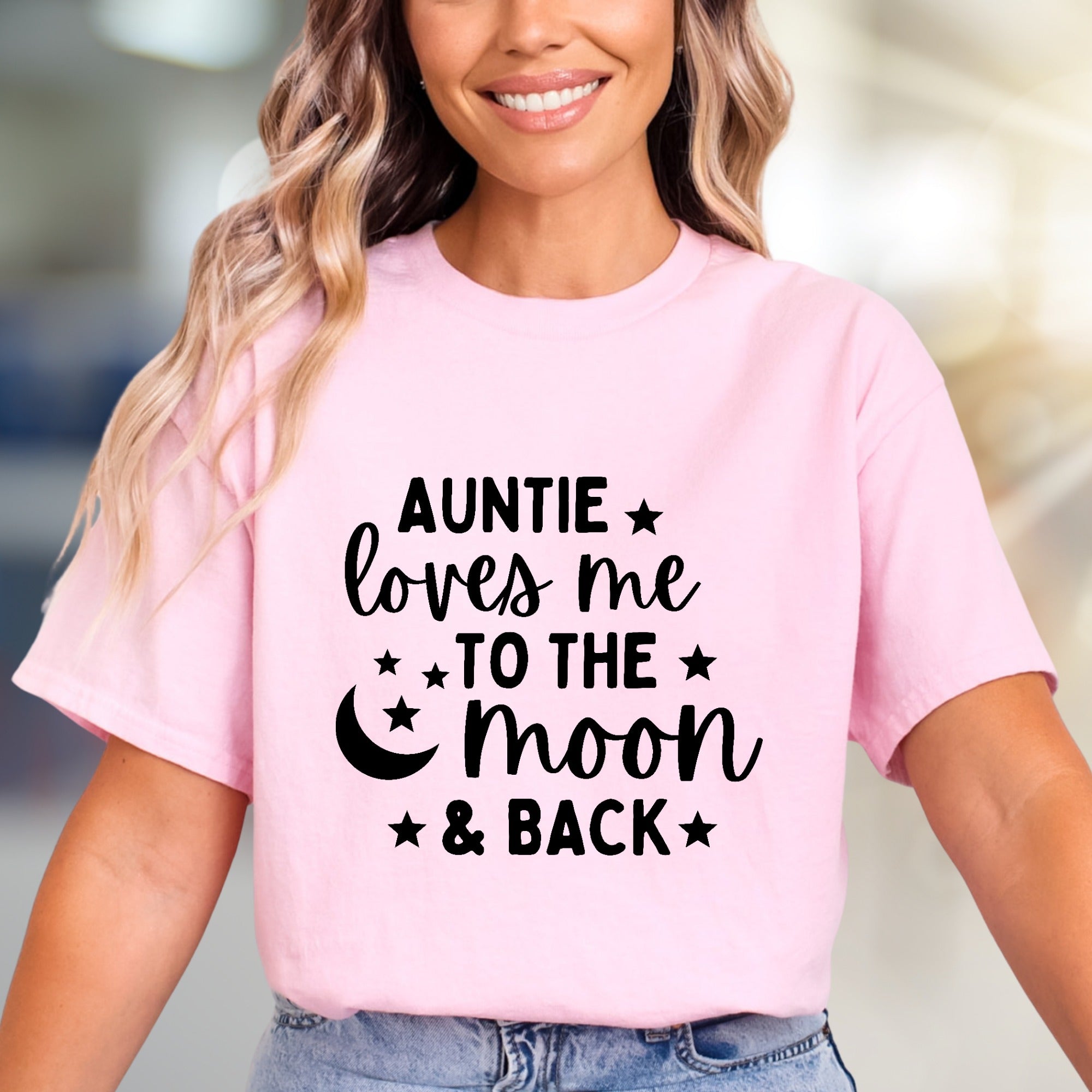 "Auntie Loves Me To The Moon & Back" Celestial Graphic Tee, a Sweet Family Pick for Loved Ones