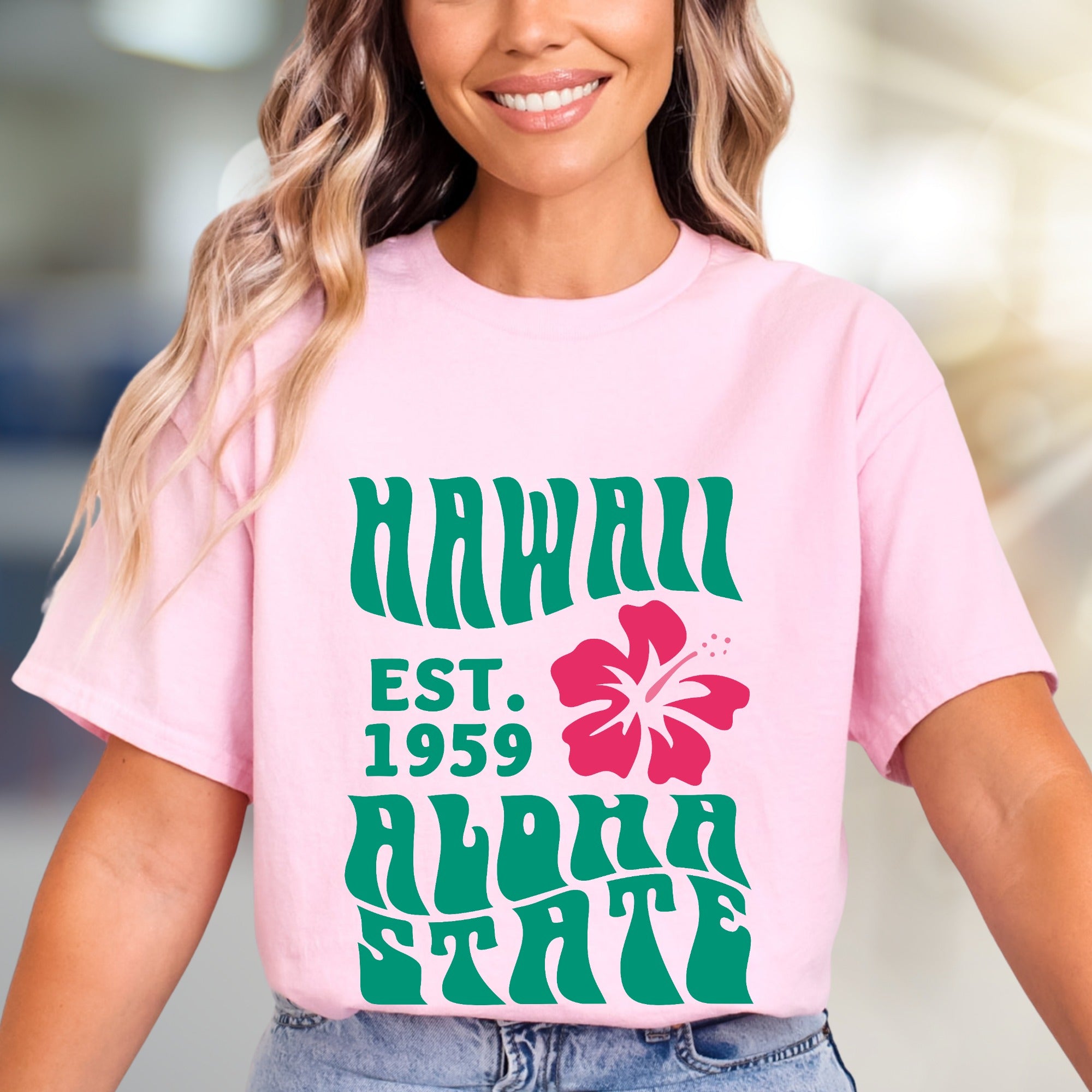 "HAWAII EST. 1959 Aloha State" Retro Beachy Graphic Tee, a Vacation Vibes Pick for Travelers
