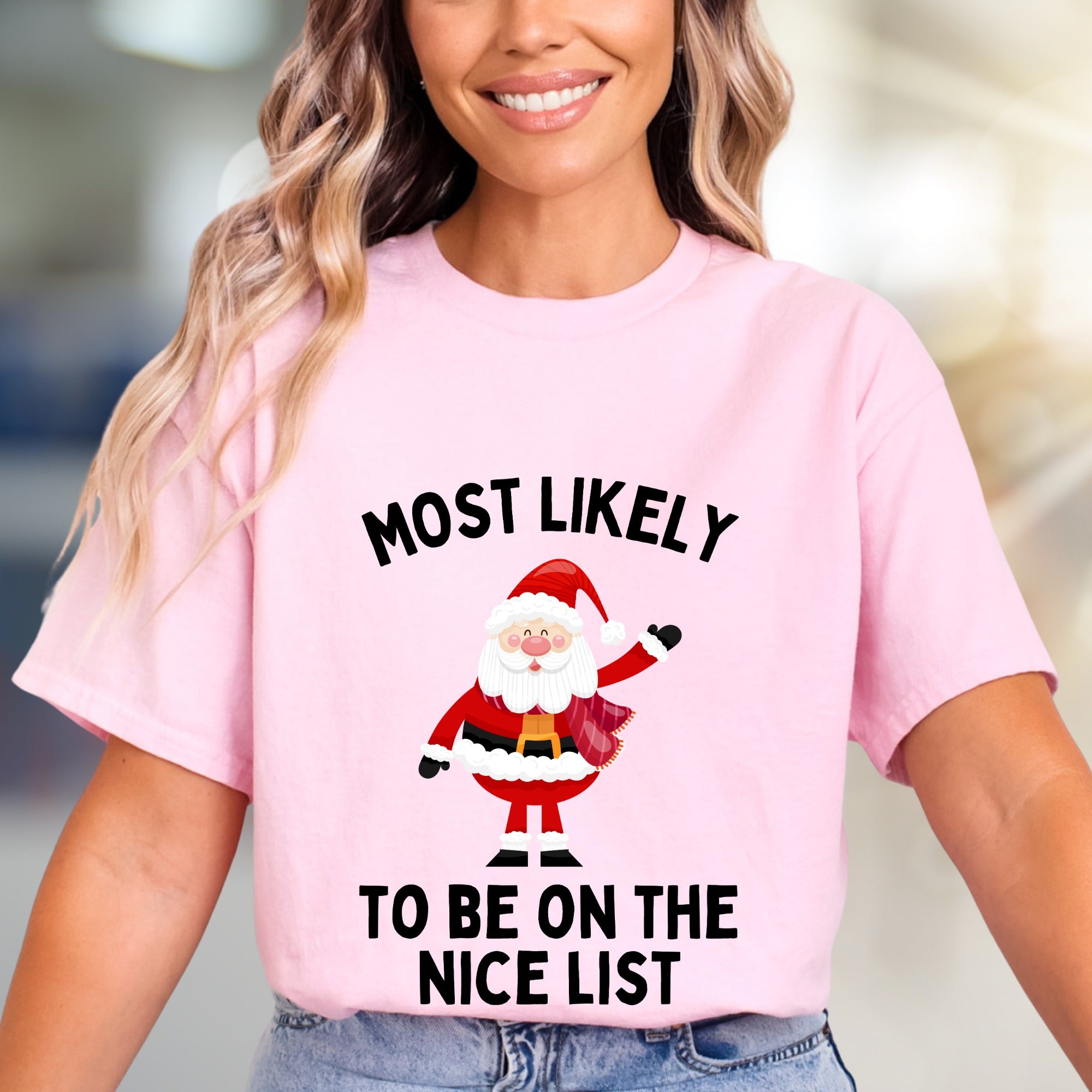 "Most Likely To Be On The Nice List" Jolly Santa Graphic Tee, a Festive Christmas Pick for Holiday Lovers