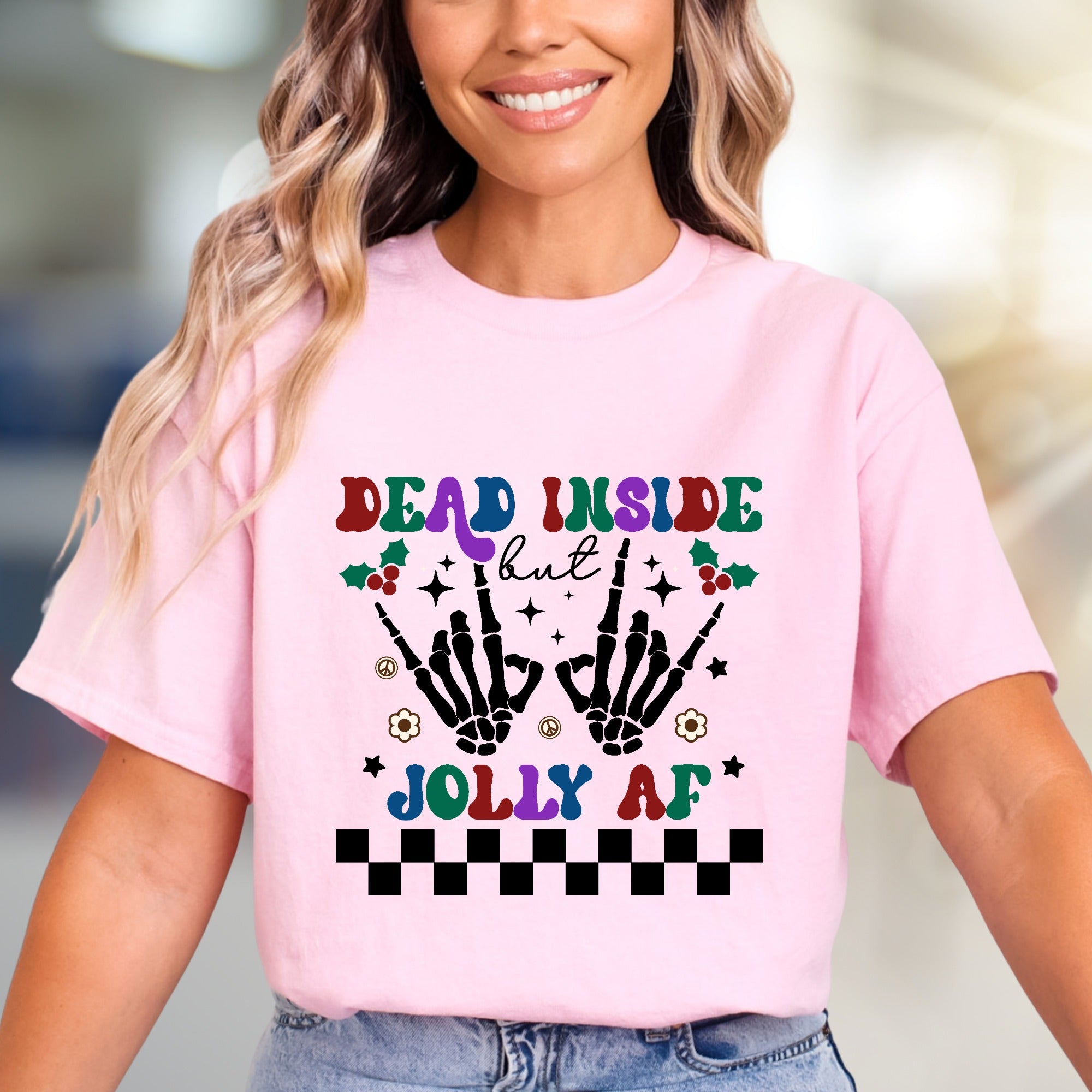 "Dead Inside But Jolly AF" Retro Christmas Graphic Tee, a Witty Holiday Pick for Festive Souls