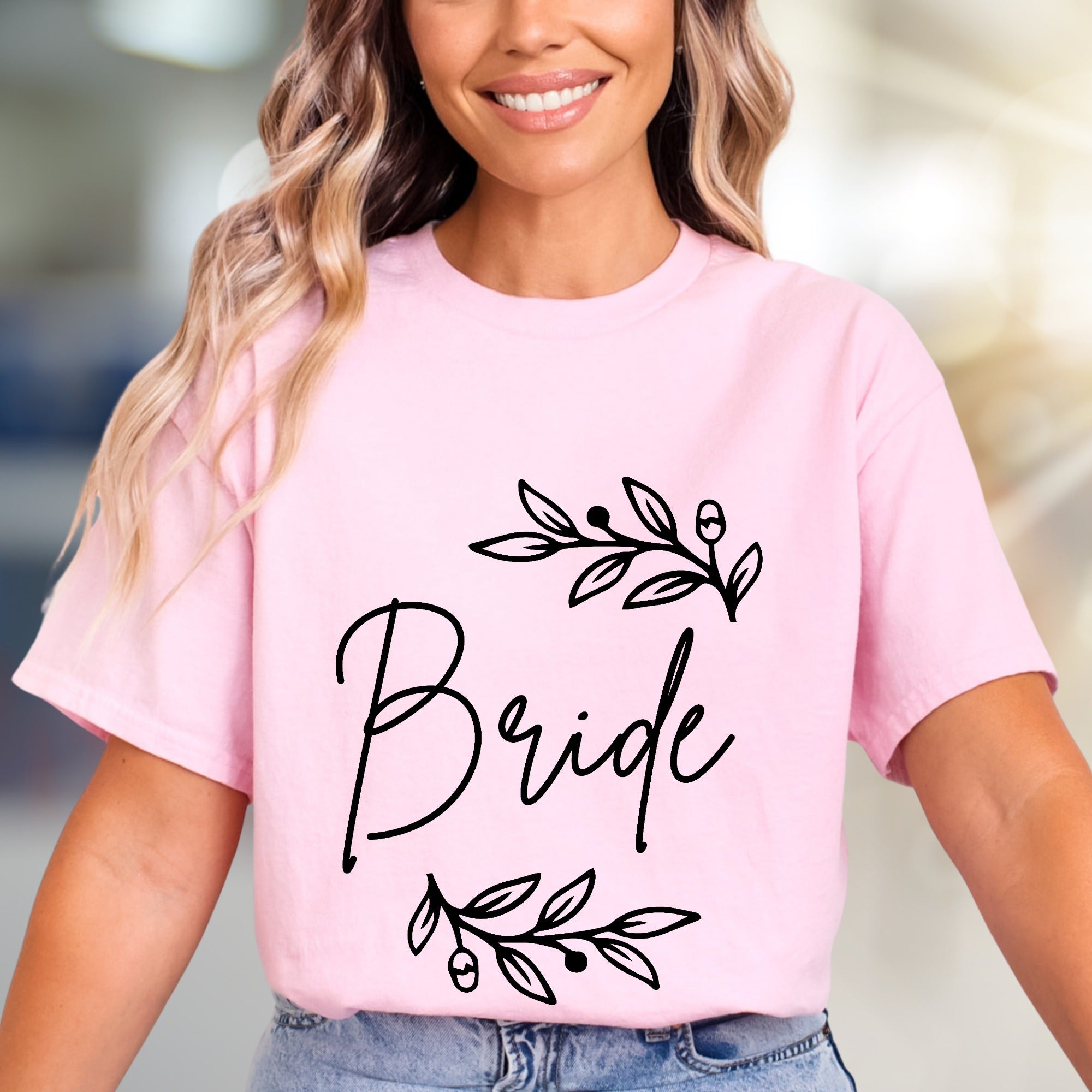 "Bride" Floral Wreath Graphic Tee, a Bridal Party Pick for Engaged Women