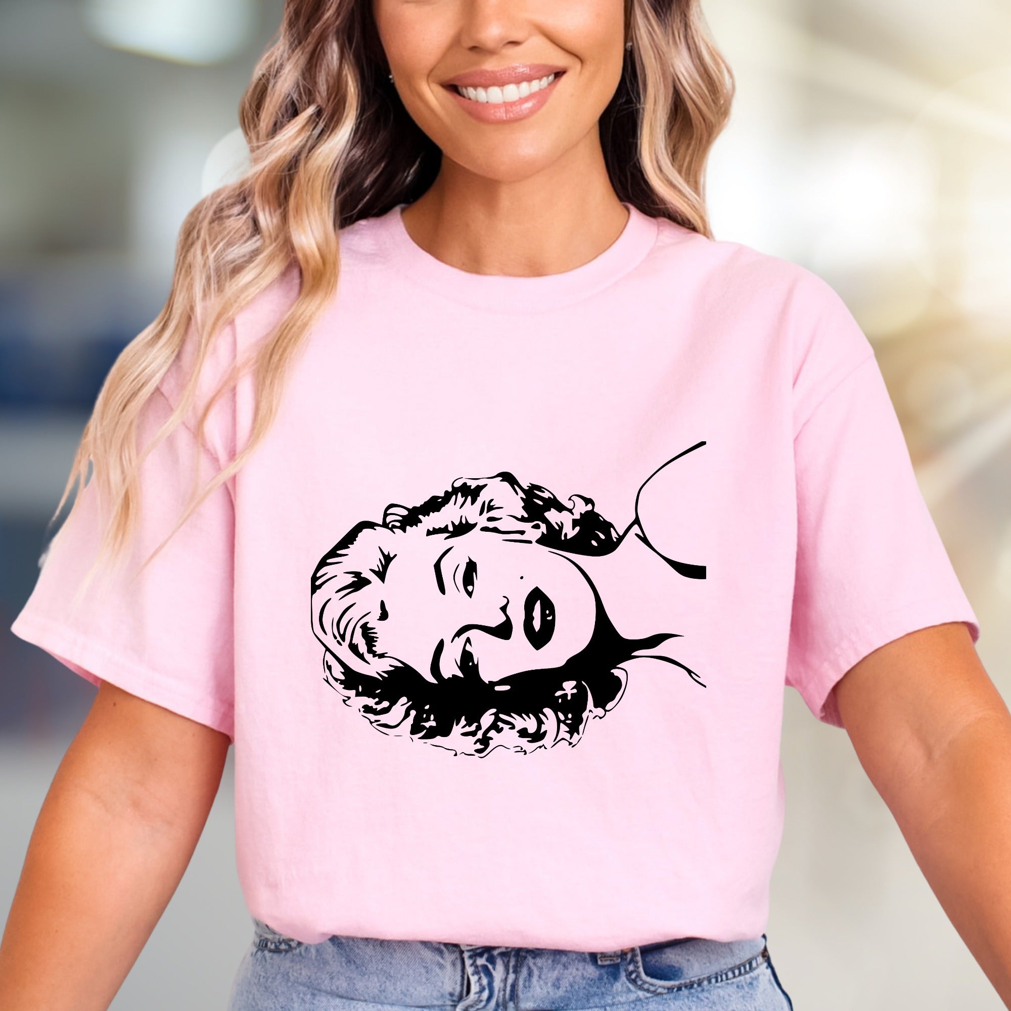 Classic Bust White on Black Graphic Tee, Artistic Statement Piece