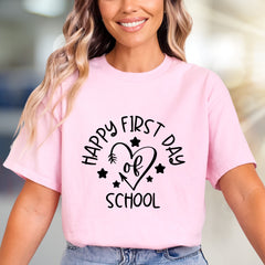 "Happy First Day of School" Heart Graphic Tee, a Back-to-School Pick for Educators & Parents