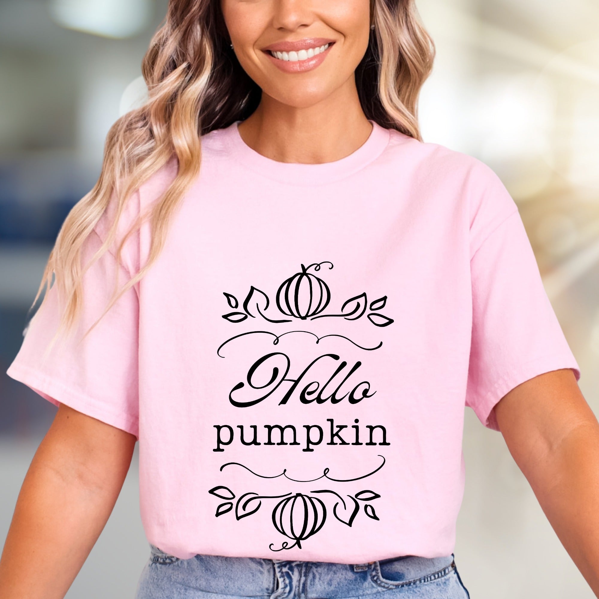"Hello Pumpkin" Autumnal Graphic Tee, a Cozy Seasonal Pick for Fall Enthusiasts