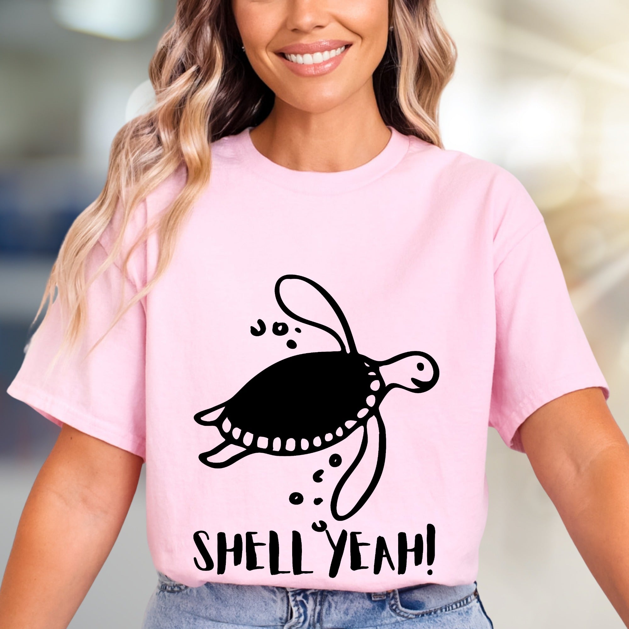 "SHELL YEAH!" Cheerful Sea Turtle Graphic Tee, a Nature-Loving Pick for Ocean Enthusiasts