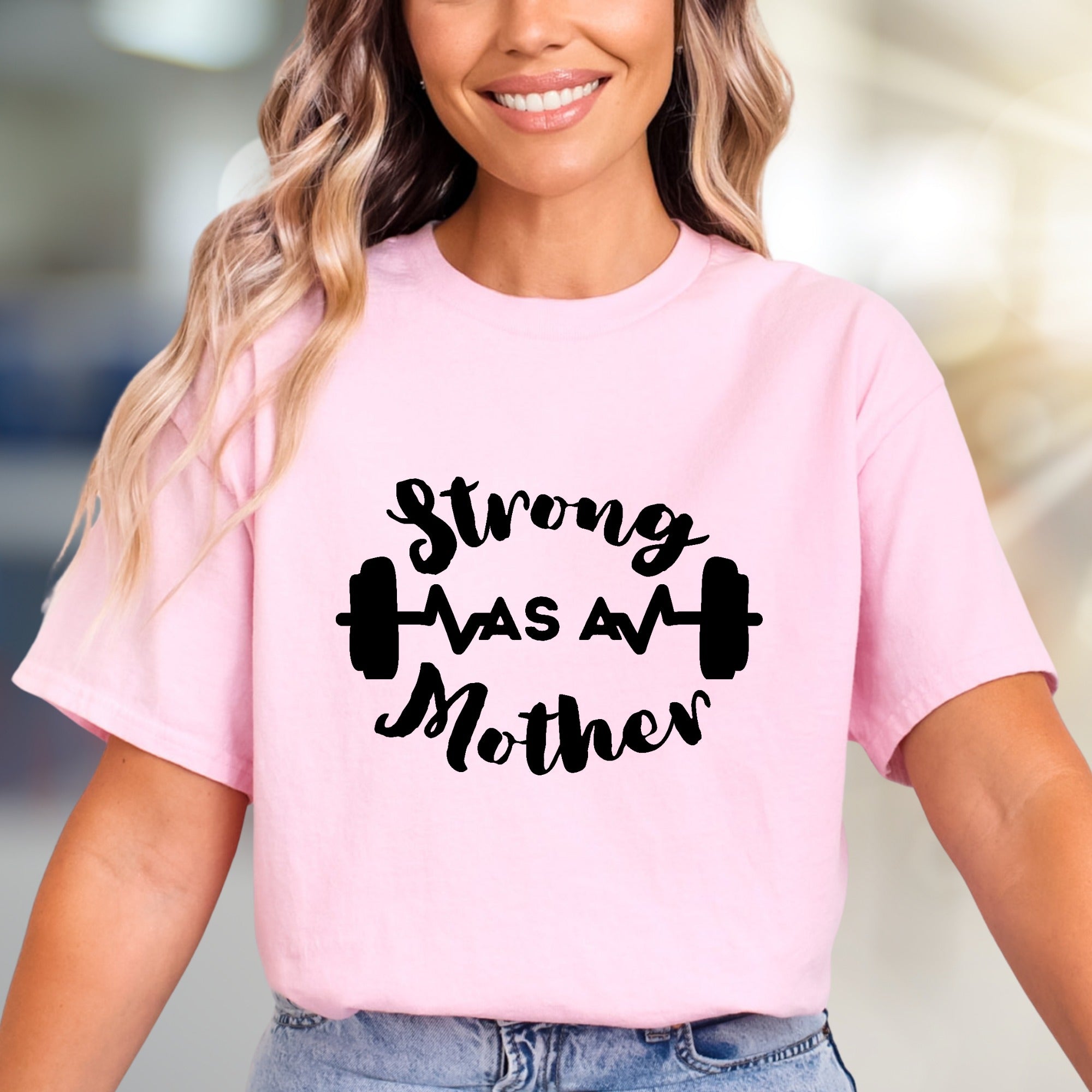 "Strong As A Mother" Fitness Graphic Tee, A Empowering Pick for Moms