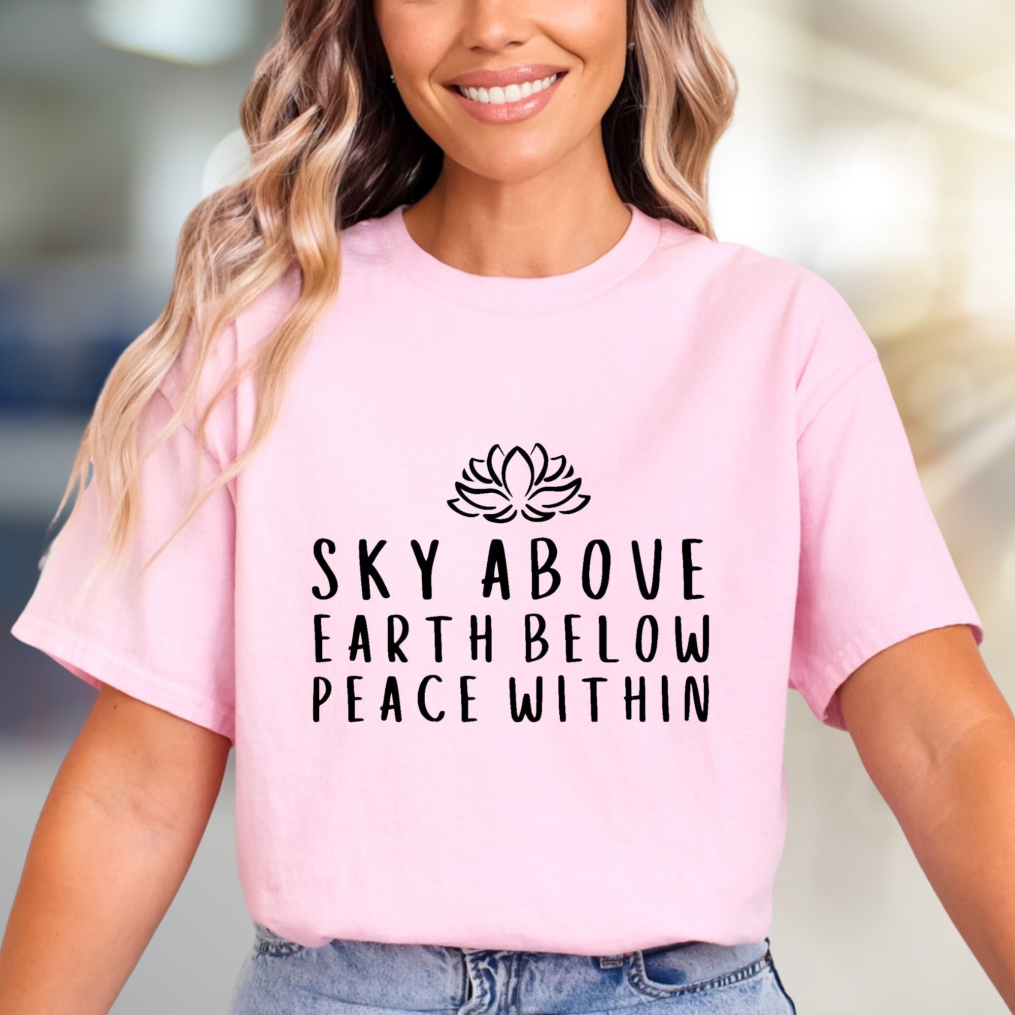 Sky Above Earth Below Peace Within Lotus Graphic Tee, A Spiritual Meditation Pick for Yoga Enthusiasts