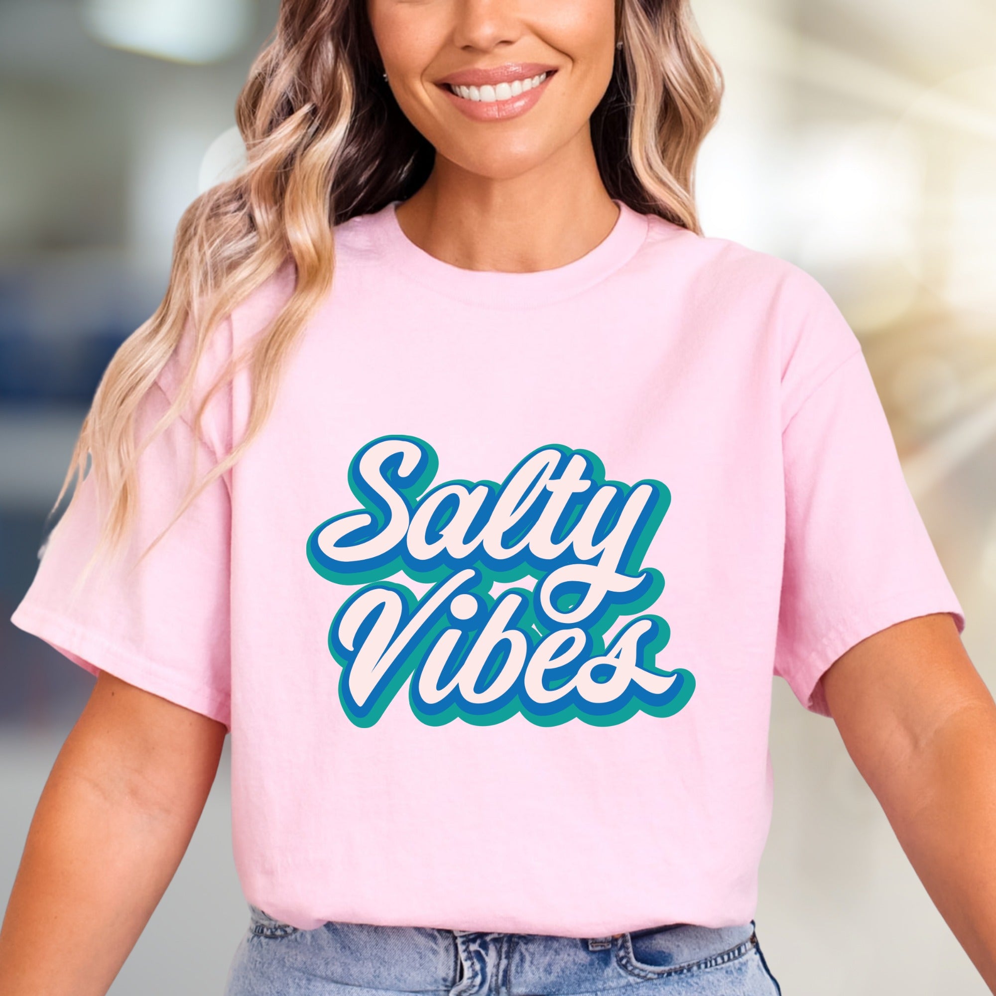 "Salty Vibes" Retro Summer Graphic Tee, a Beachy Pick for Free Spirits