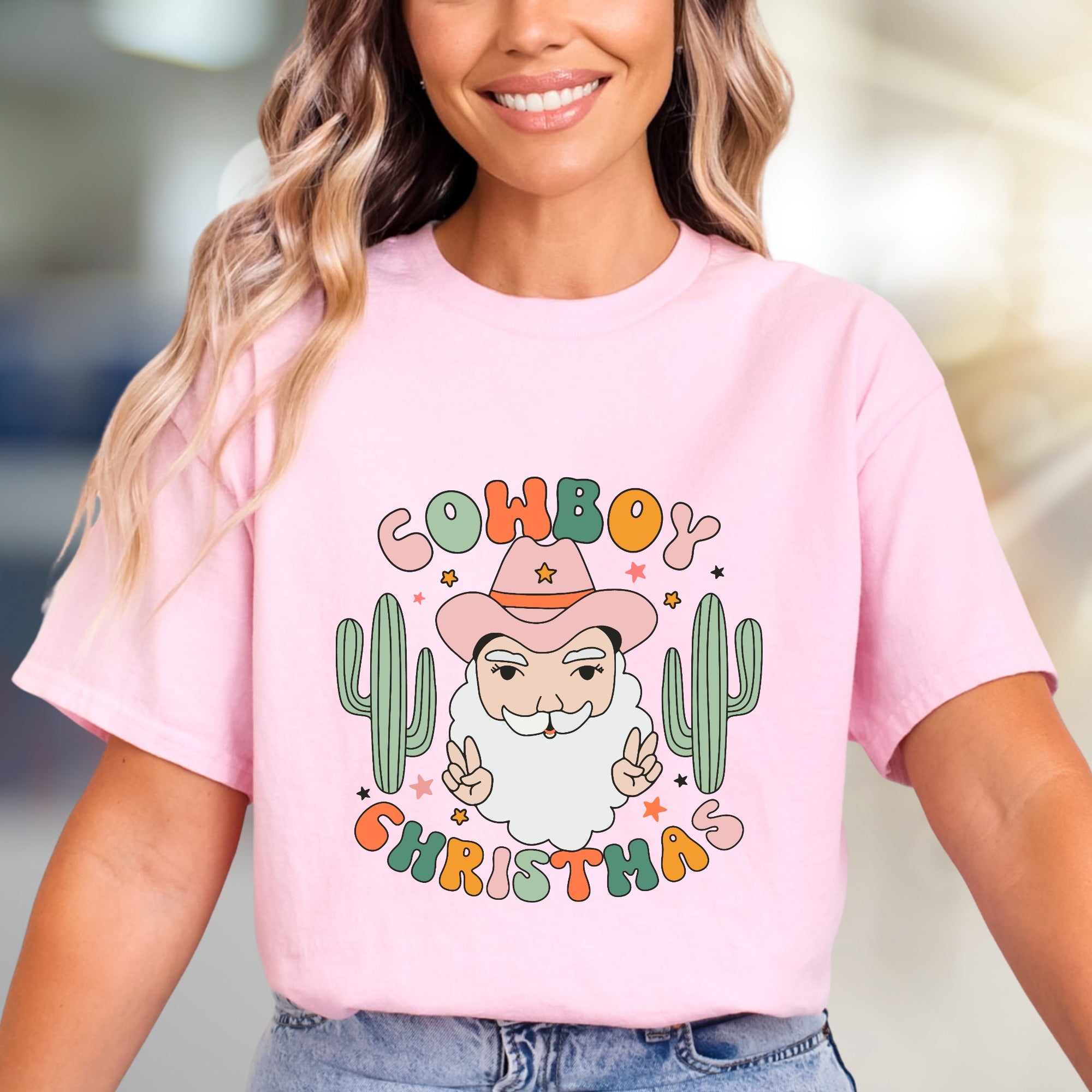 "Cowboy Christmas" Western Santa Graphic Tee, a Festive Country Pick for Holiday Lovers