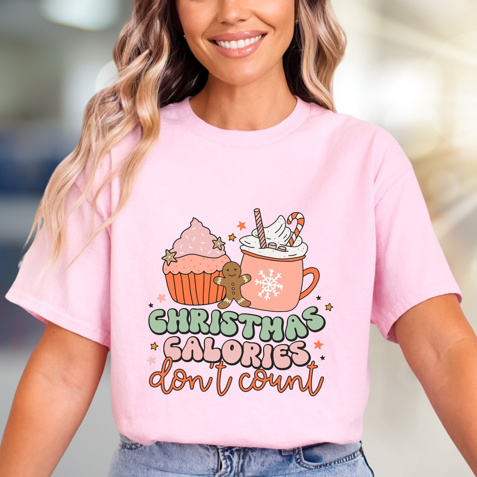 "Christmas Calories Don't Count" Holiday Humor Graphic Tee, A Merry Statement for Foodies