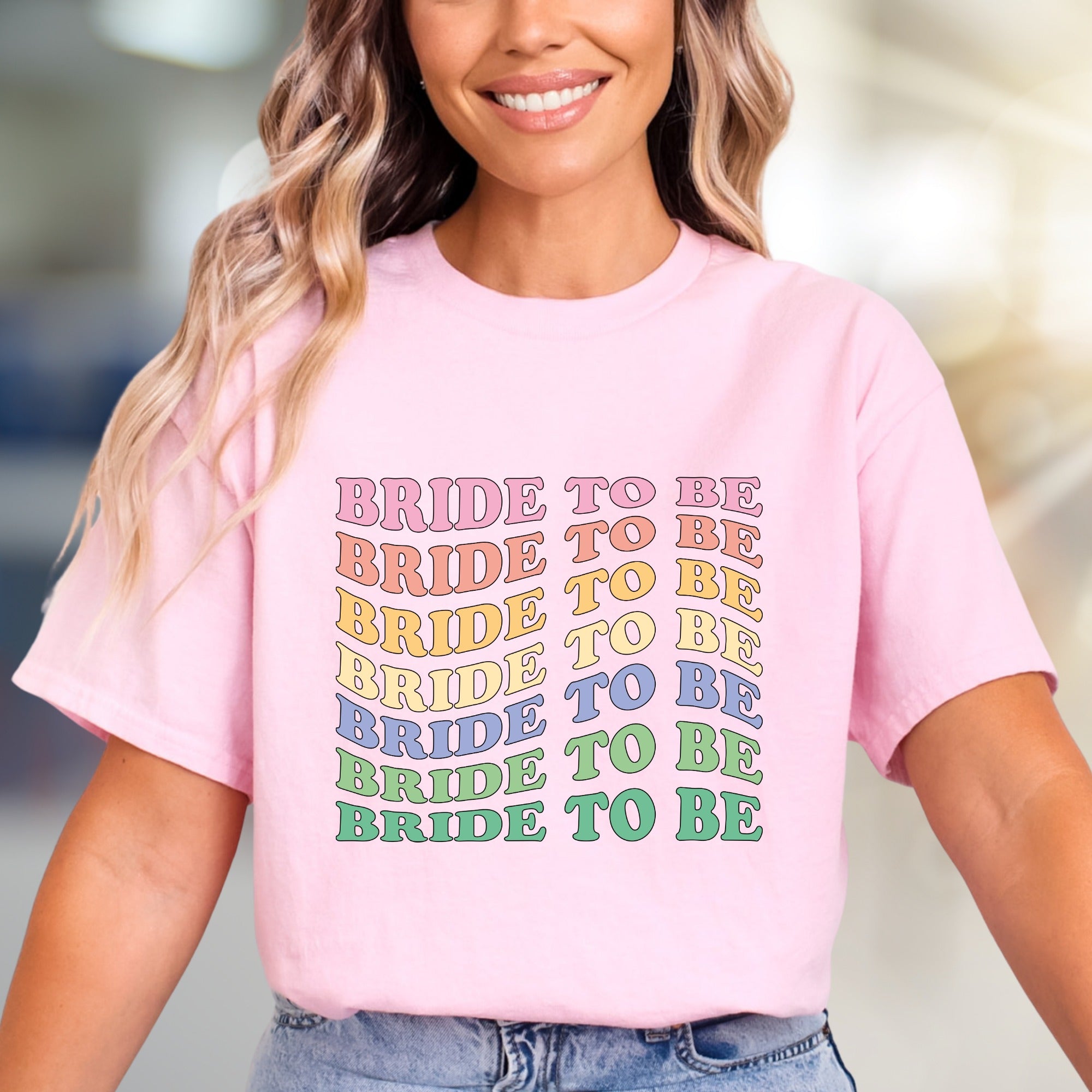 "BRIDE TO BE" Retro Rainbow Graphic Tee, a Bridal Celebration Pick for Future Wives