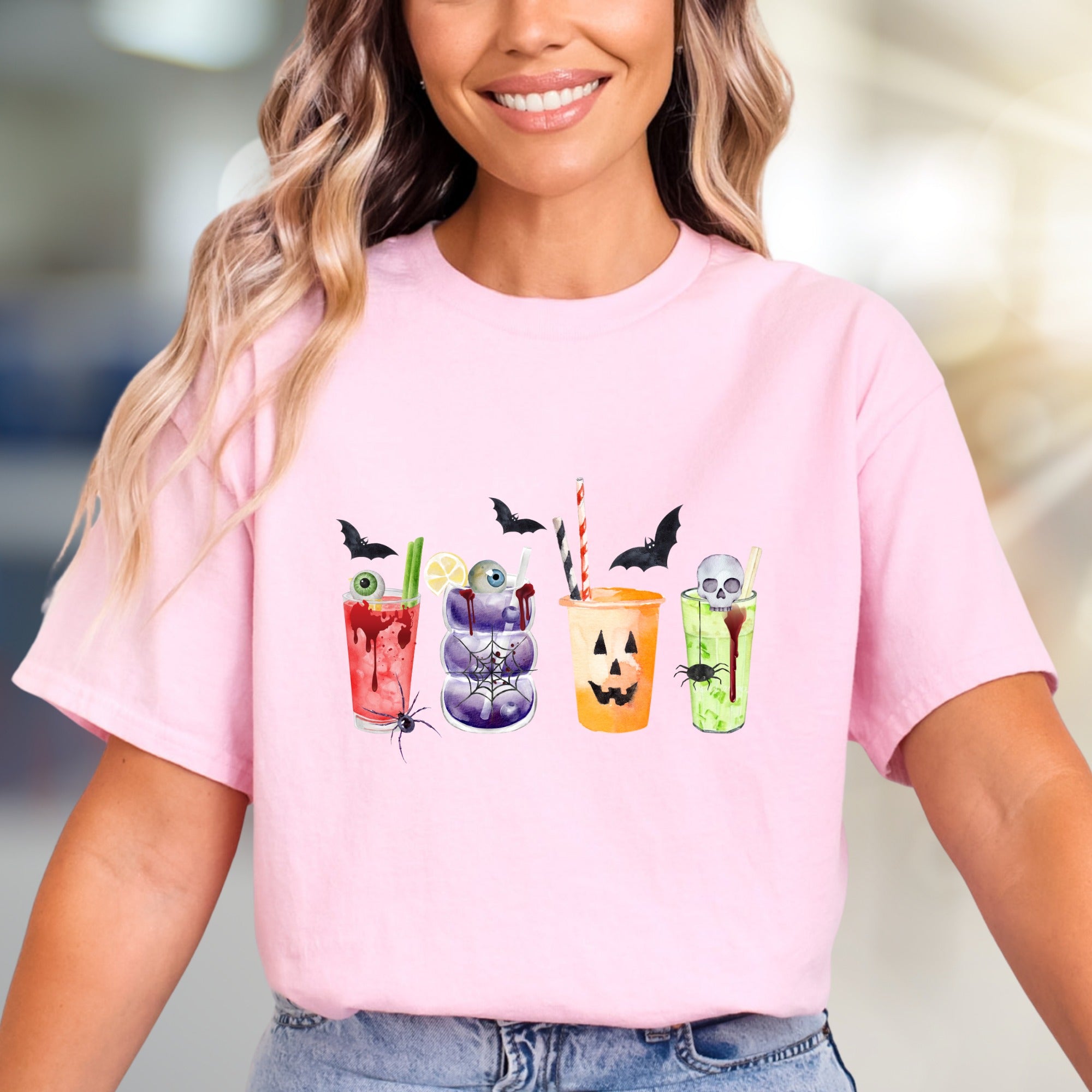 Spooky Sips Halloween Graphic Tee, A Creepy Cocktail Pick for Enthusiasts