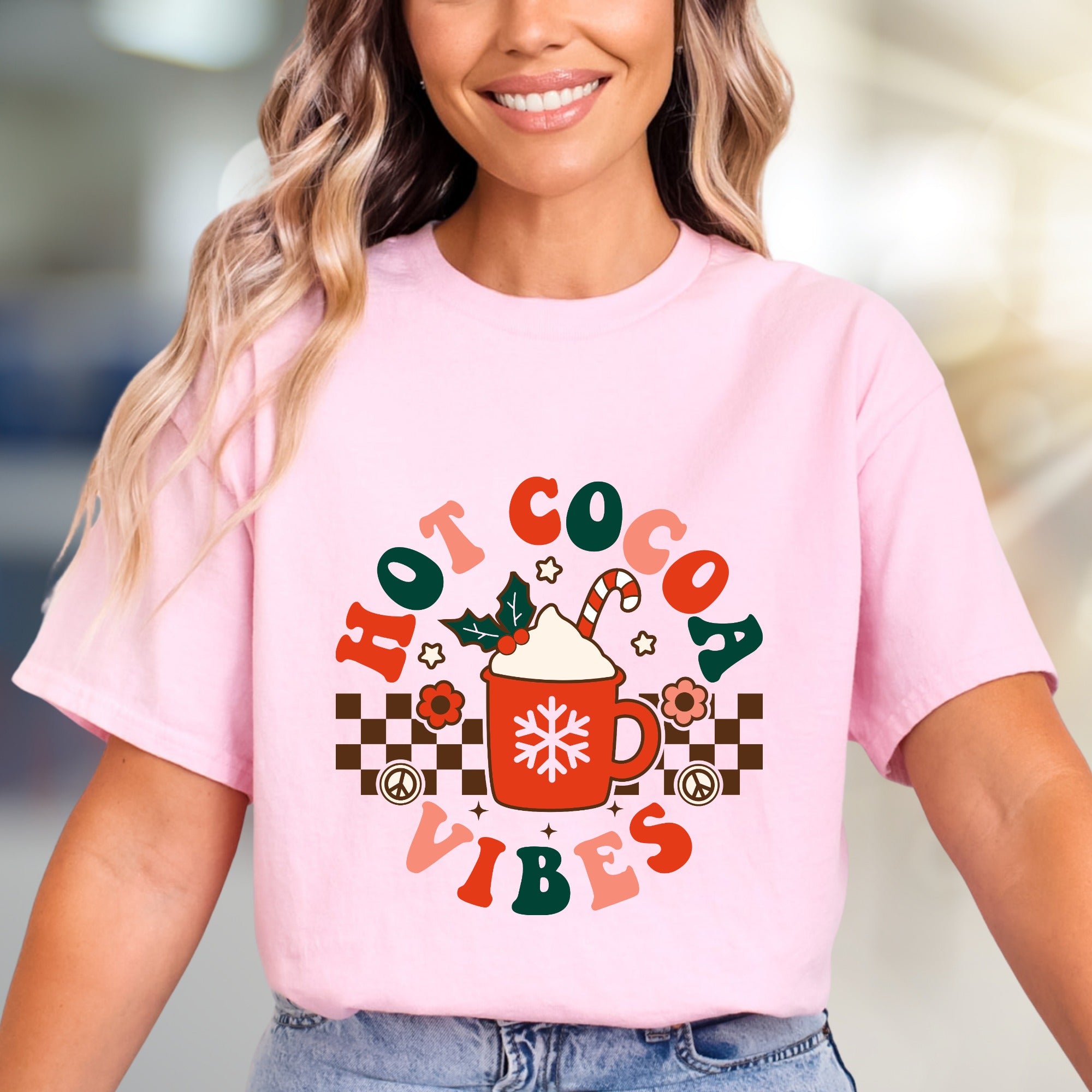 Hot Cocoa Vibes Retro Graphic Tee, a Whimsical Winter Pick for Cozy Souls