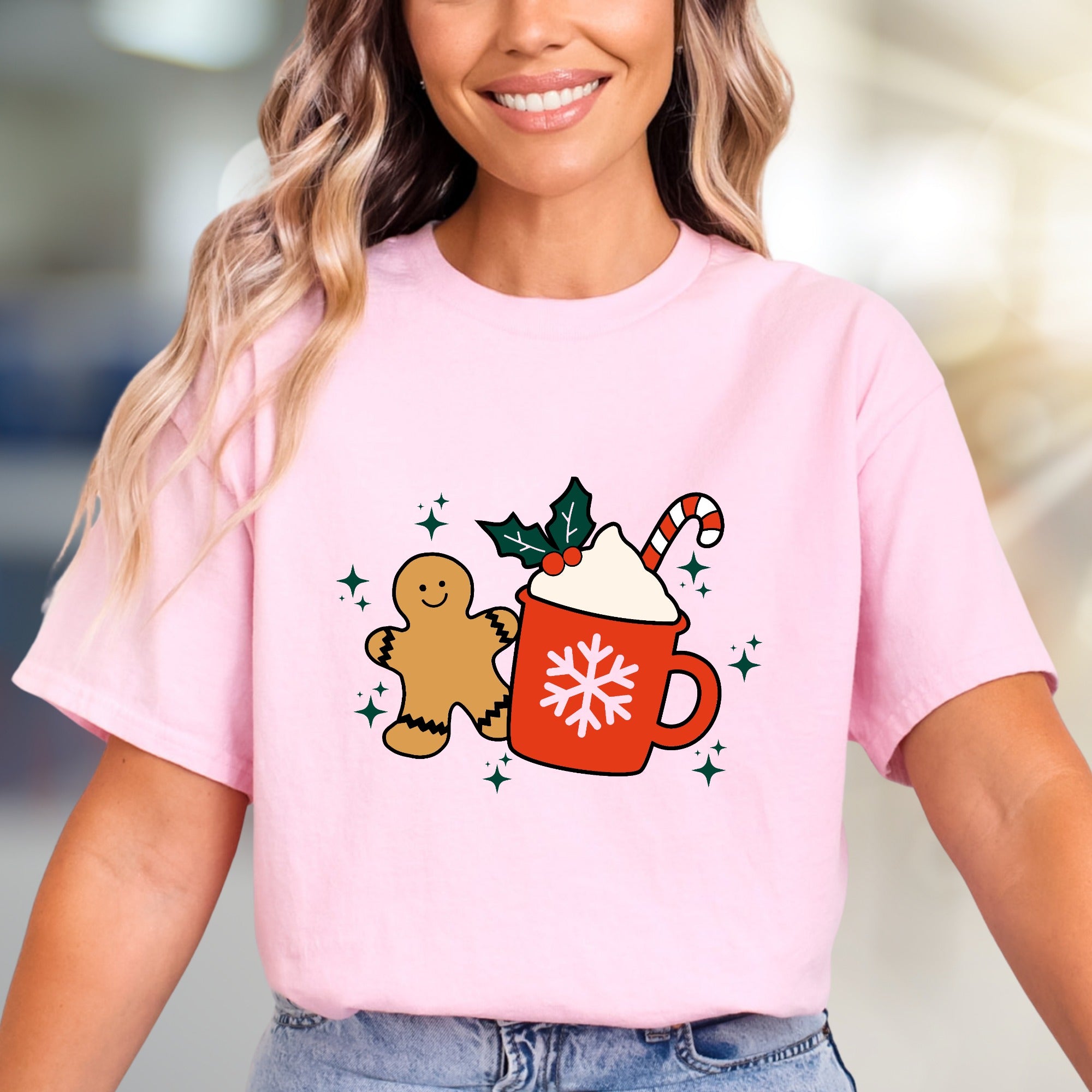 Gingerbread Hot Cocoa Graphic Tee, A Festive Comfort Pick for Holiday Enthusiasts