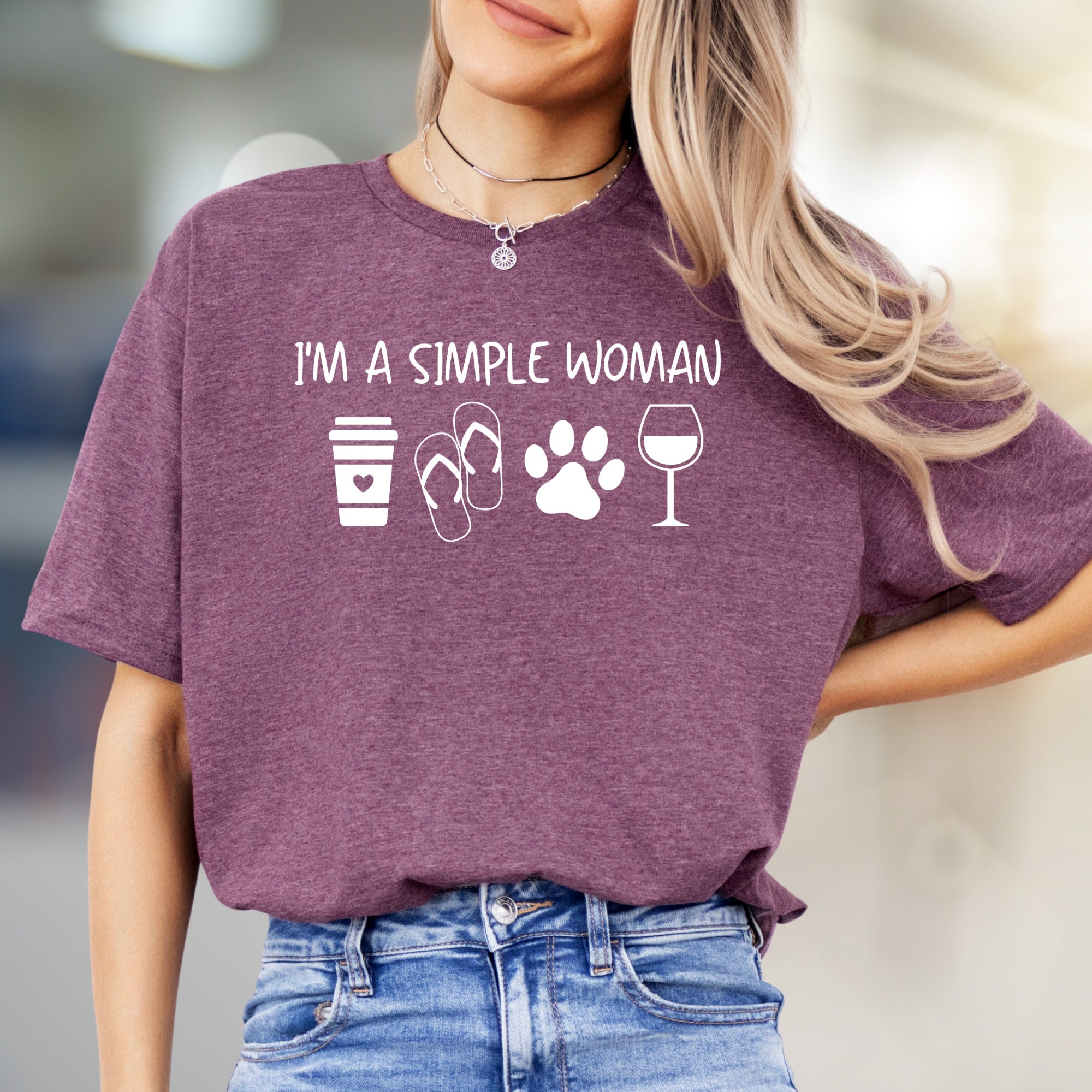 "I'M A SIMPLE WOMAN" Coffee & Wine Graphic Tee, A Relatable Lifestyle Pick for Her
