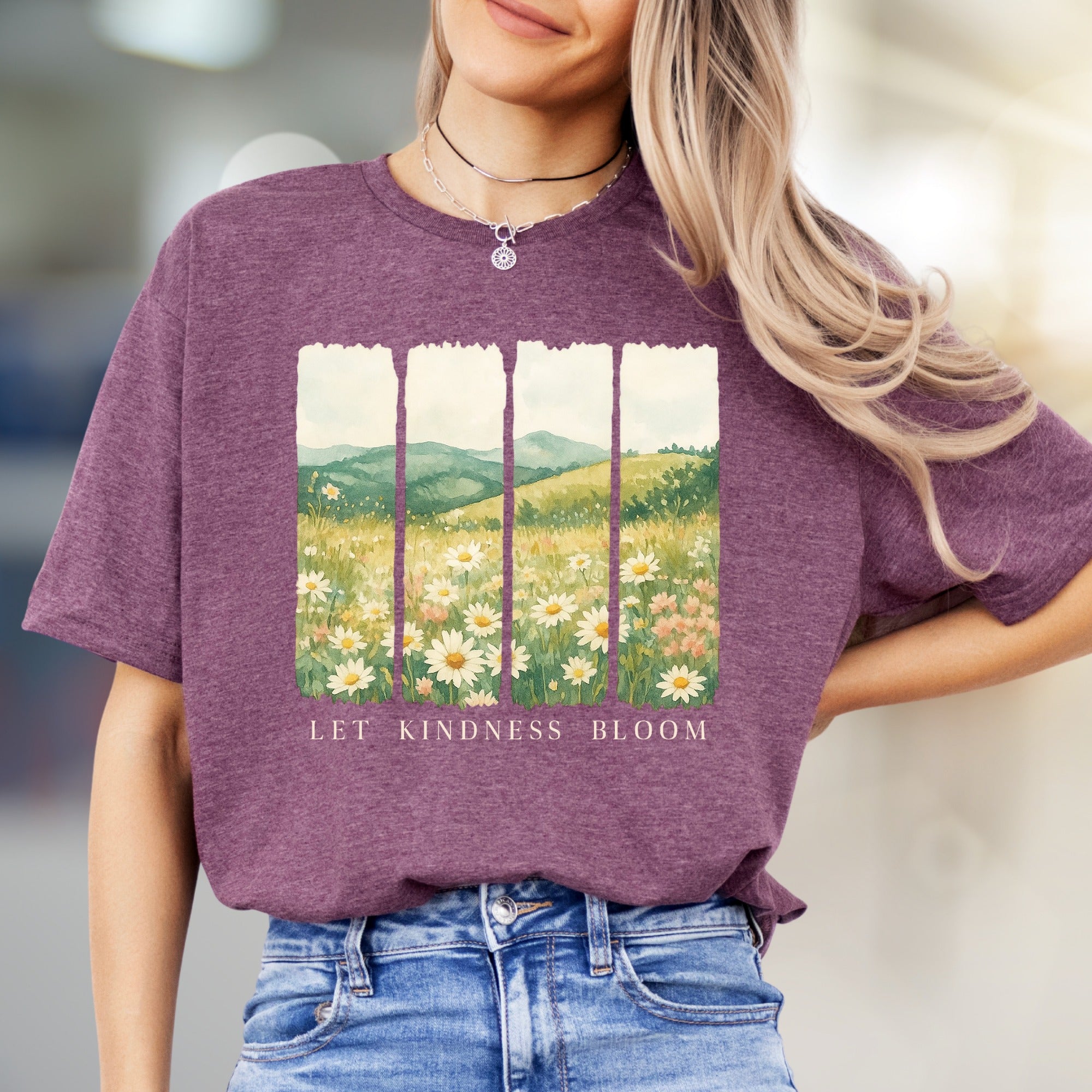 "Let Kindness Bloom" Meadow Graphic Tee, a Nature-Inspired Pick for Uplifters