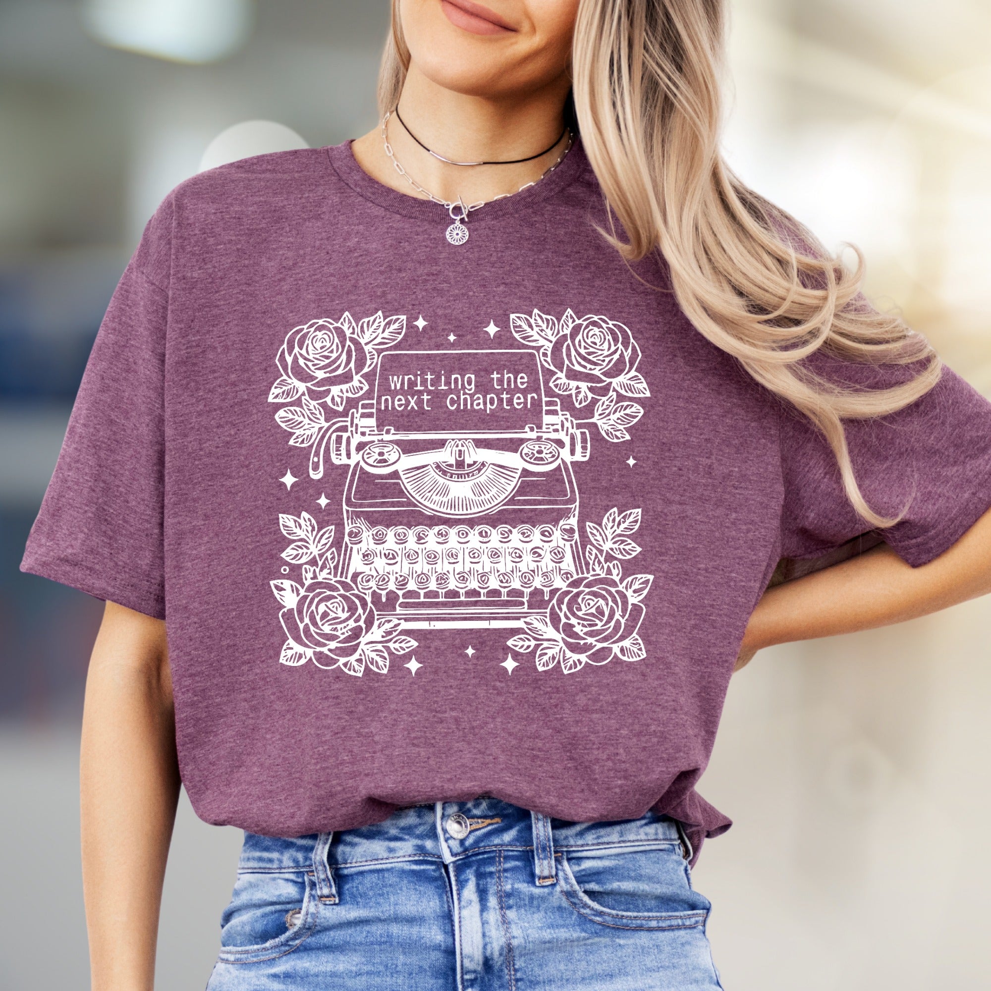 "Writing The Next Chapter" Typewriter Graphic Tee, a Creative Literary Pick for Authors
