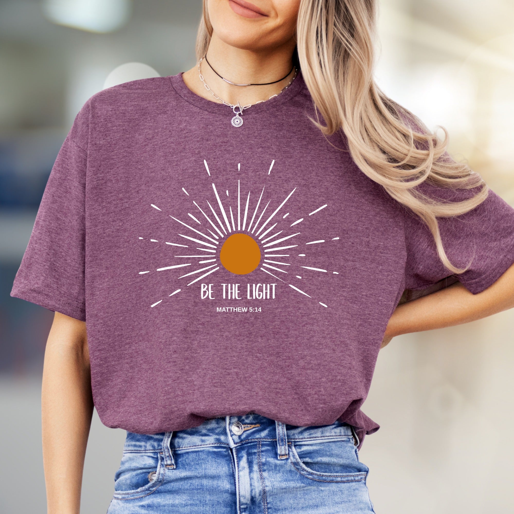 "Be The Light" Matthew 5:14 Scripture Graphic Tee, an Uplifting Christian Pick for Believers