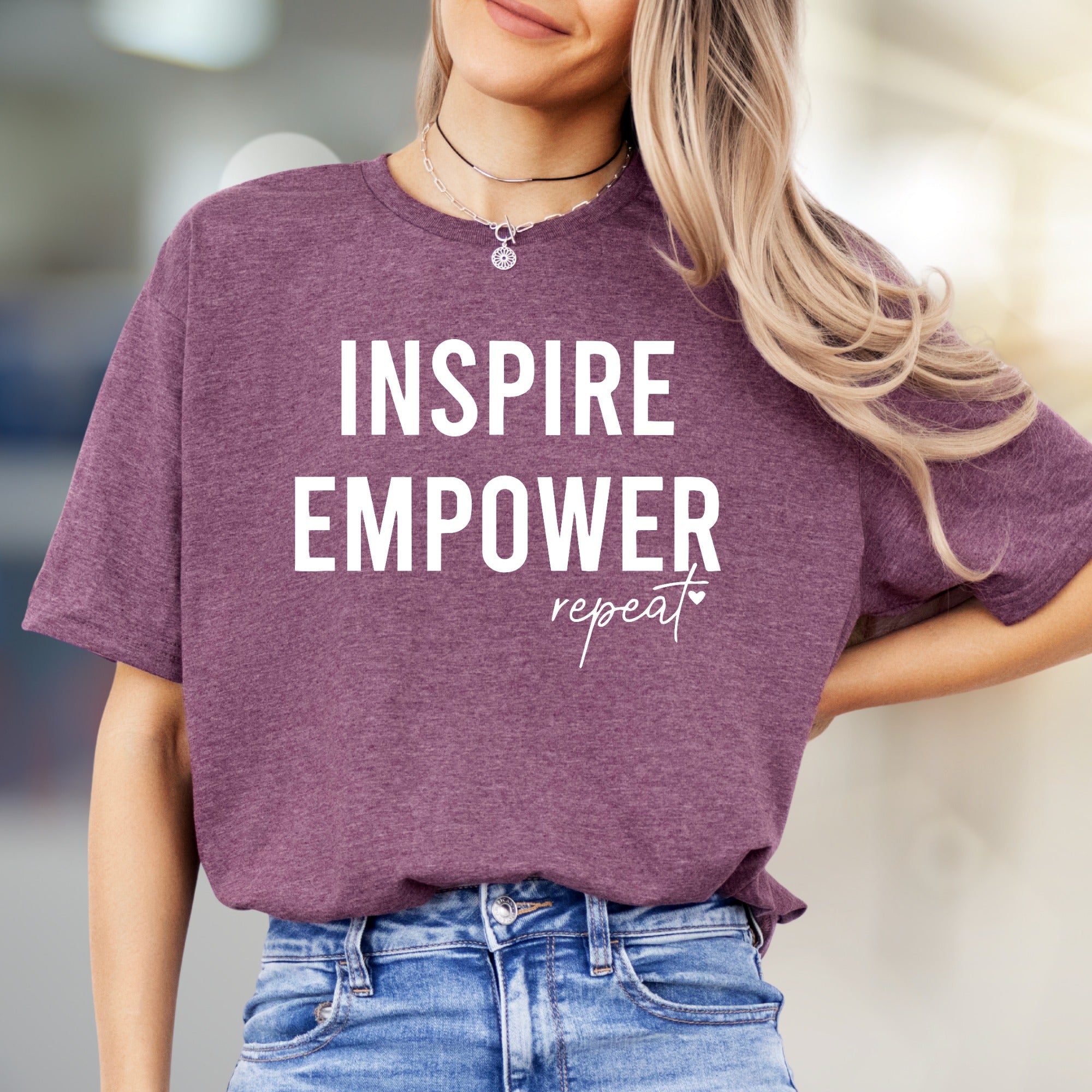 "Inspire Empower Repeat" Motivational Graphic Tee, an Uplifting Pick for Everyone
