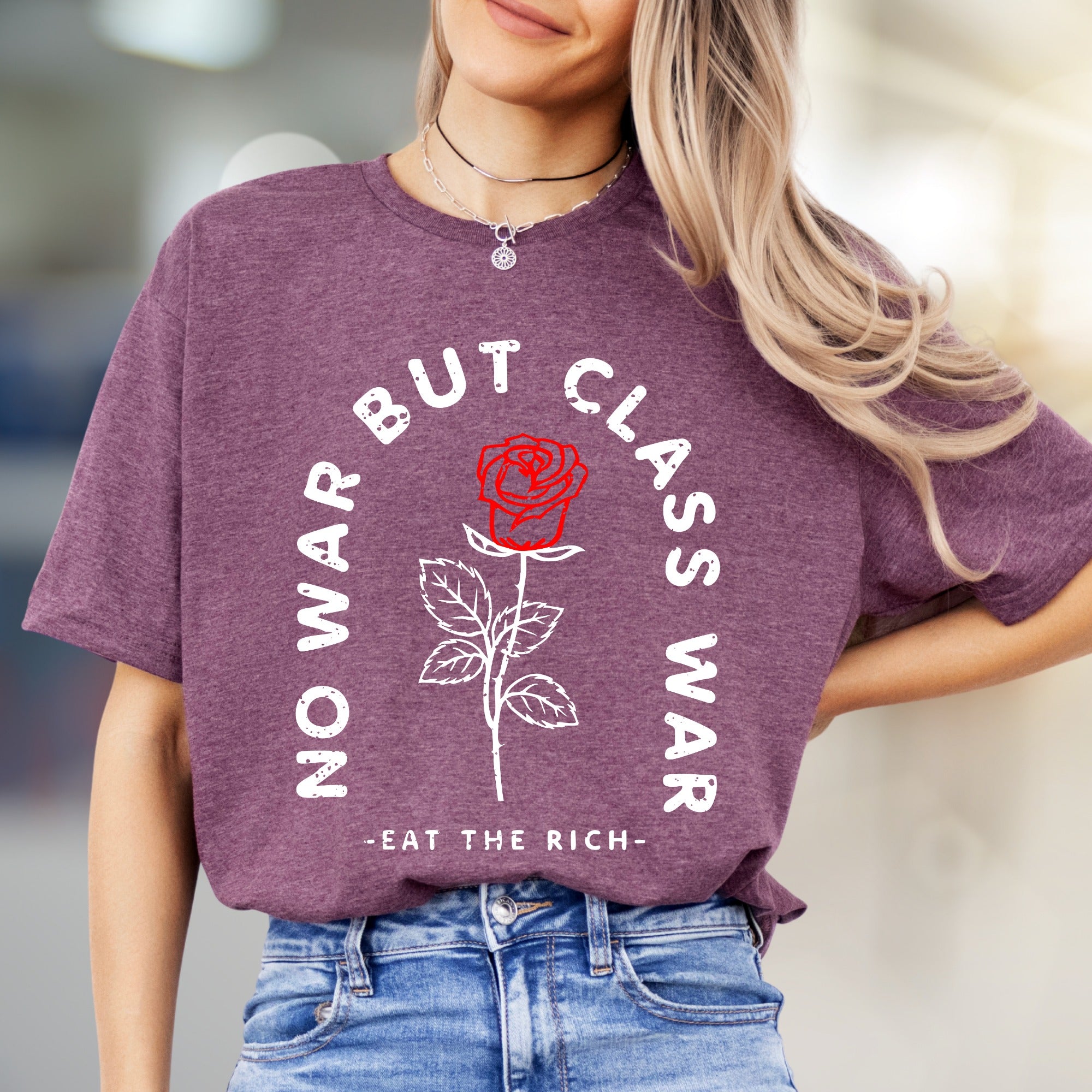 "NO WAR BUT CLASS WAR" Rose Graphic Tee, a Statement Pick for Activists