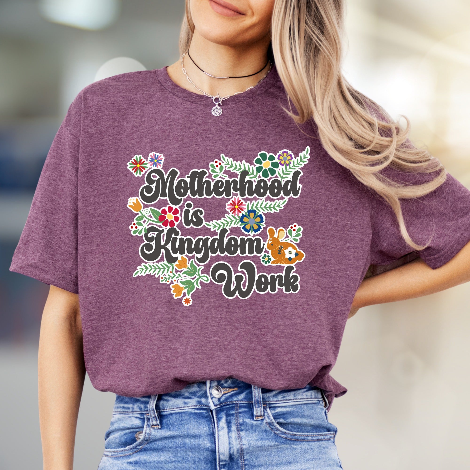 "Motherhood is Kingdom Work" Floral Graphic Tee, a Bohemian Mom Life Pick for Her