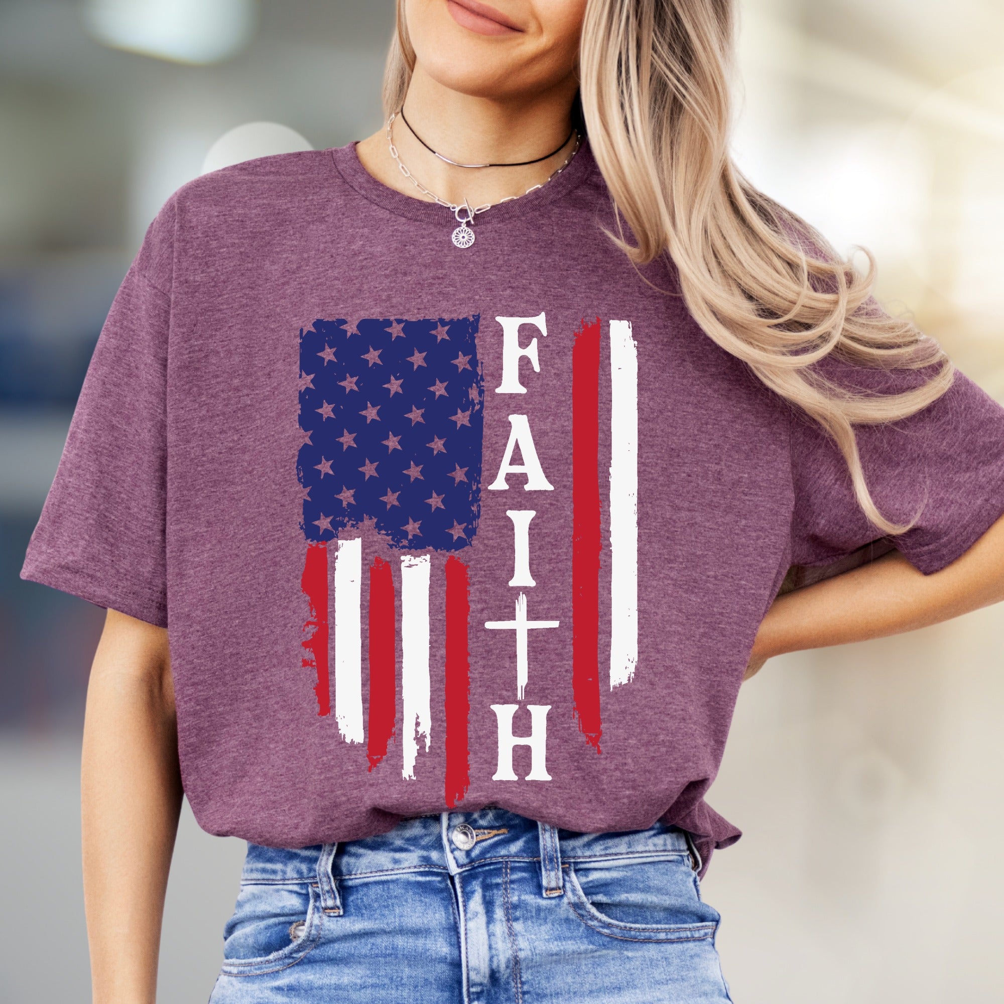 "FAITH" American Flag Graphic Tee, a Patriotic Expression for Believers
