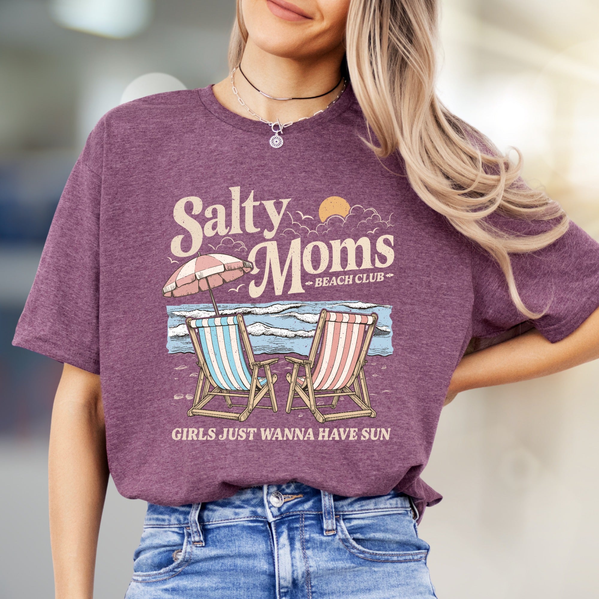 "Salty Moms Beach Club" Retro Graphic Tee, a Summer Niche Pick for Vacation Lovers