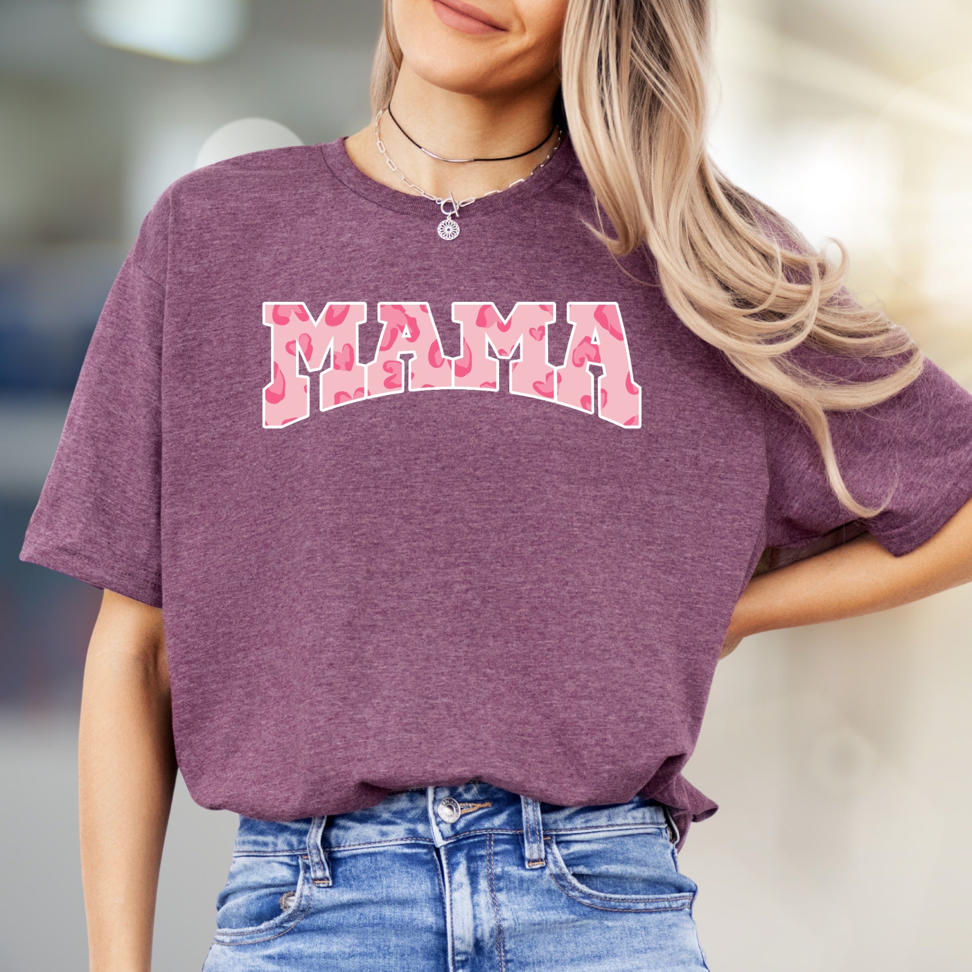"MAMA" Pink Camo Lettering Graphic Tee, a Loving Pick for Moms