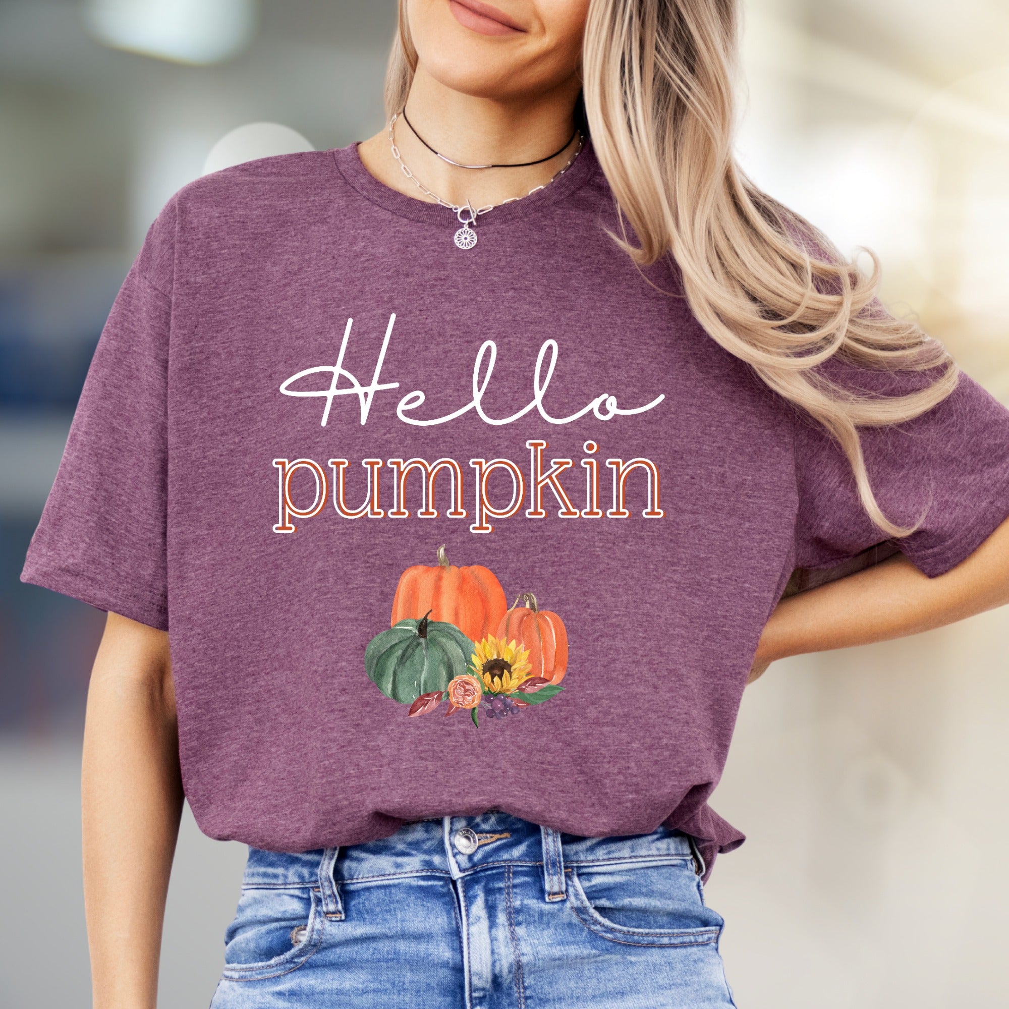 "Hello Pumpkin" Autumn Harvest Graphic Tee, a Cozy Fall Pick for Everyone