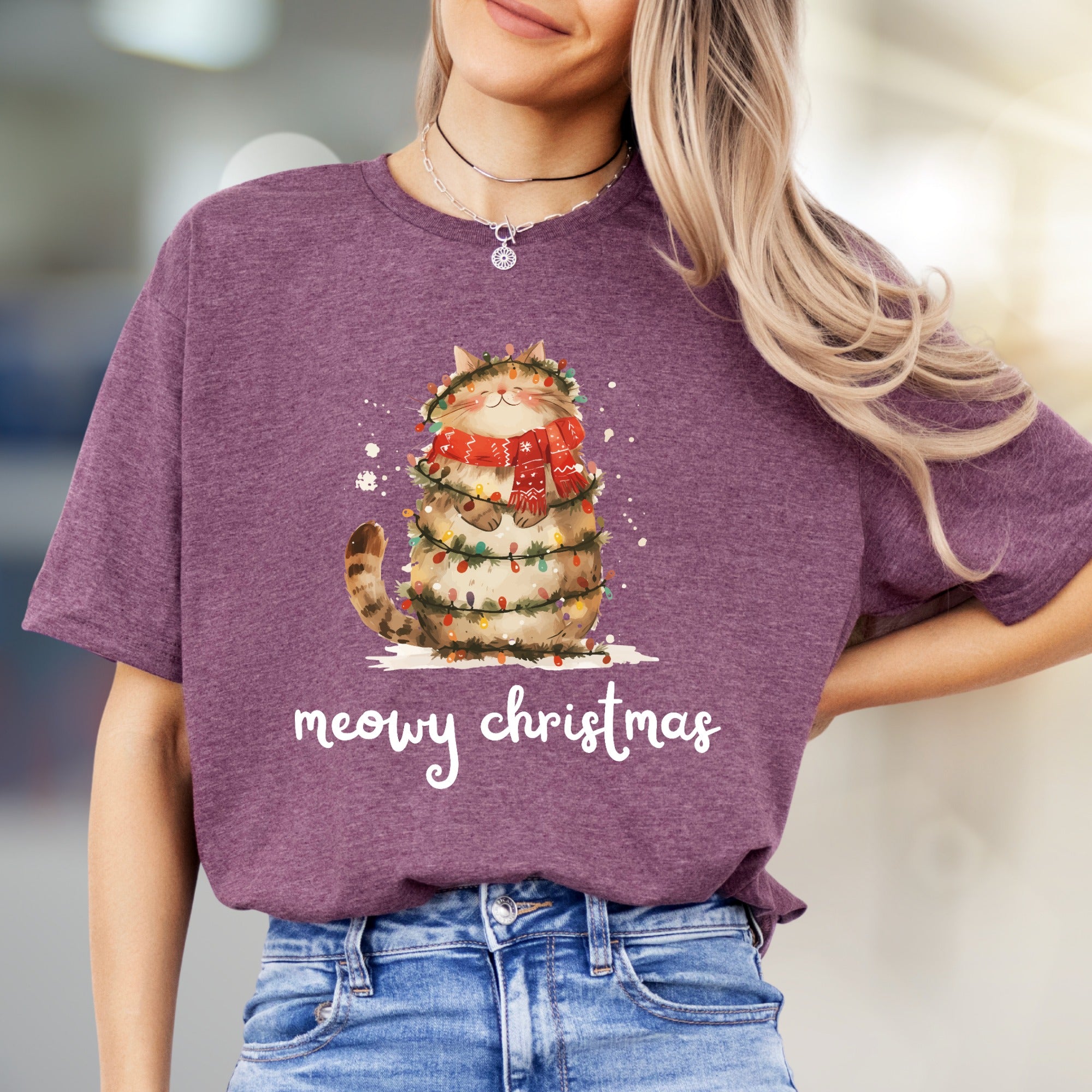 "Meowy Christmas" Cute Cat Graphic Tee, a Festive Pet Lover's Pick for the Holidays