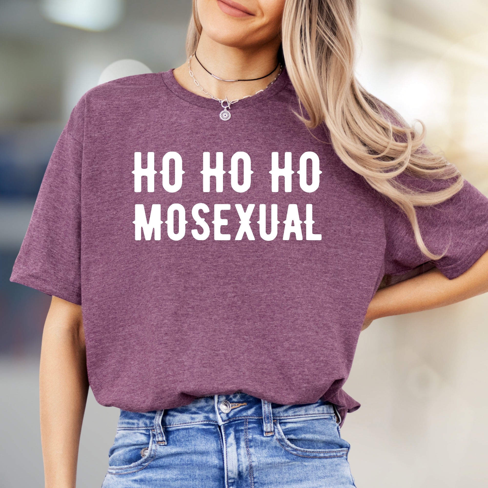 "HO HO HO MOSEXUAL" Funny Christmas Graphic Tee, a Witty Holiday Pick for Everyone
