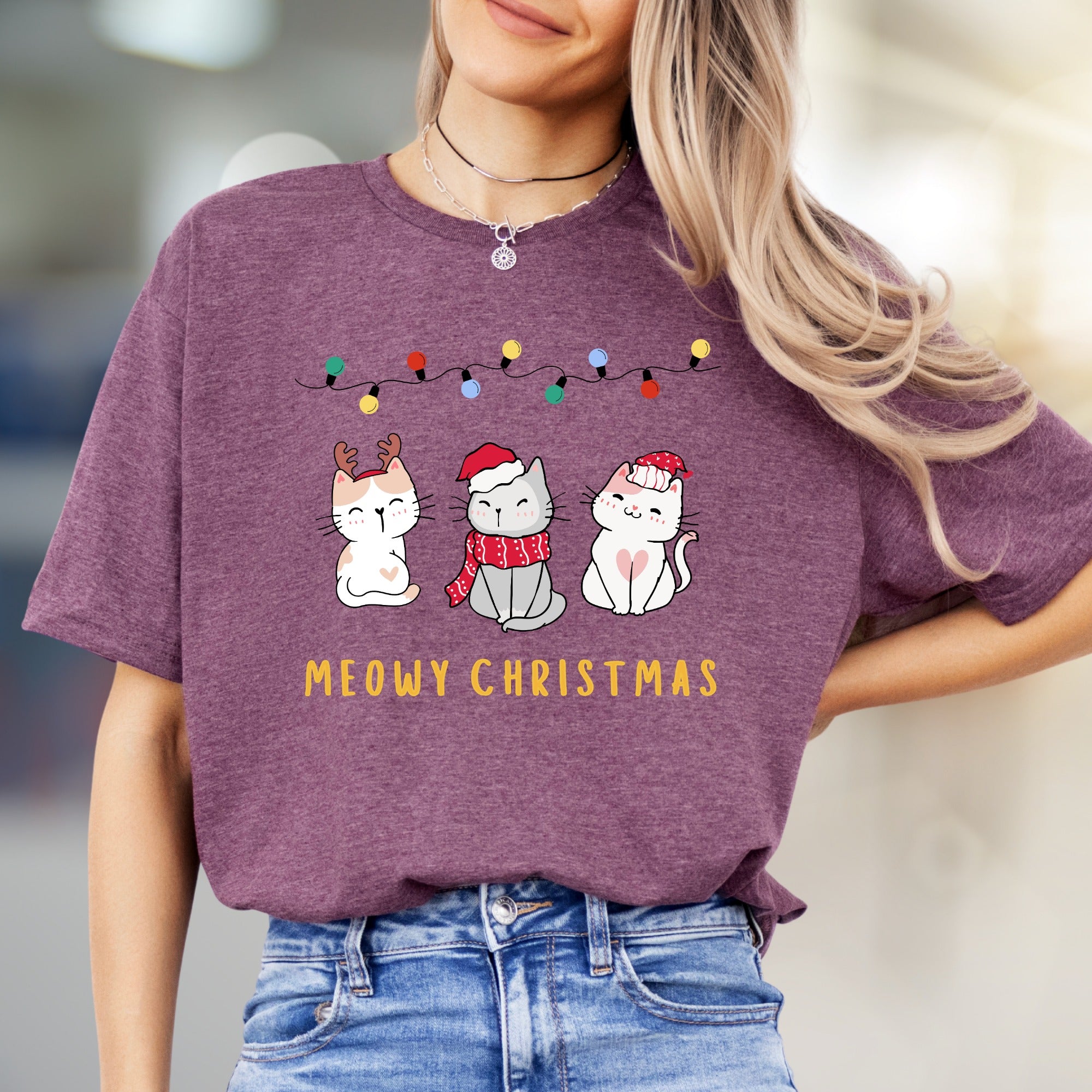 "MEOWY CHRISTMAS" Cute Kitten Graphic Tee, a Festive Pet Lover's Pick for the Holidays