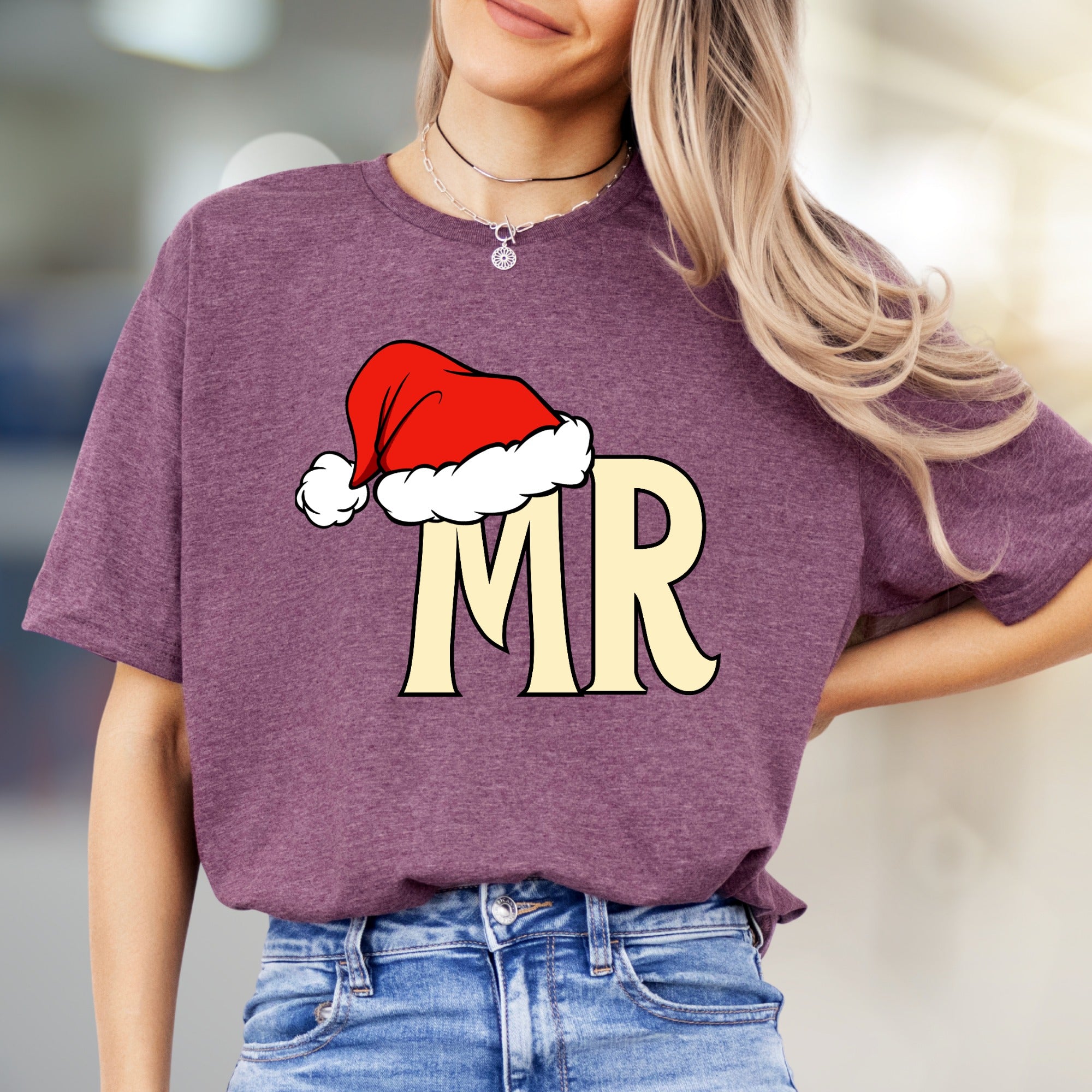 "MR" Santa Hat Graphic Tee, a Festive Couple's Pick for Holiday Lovers