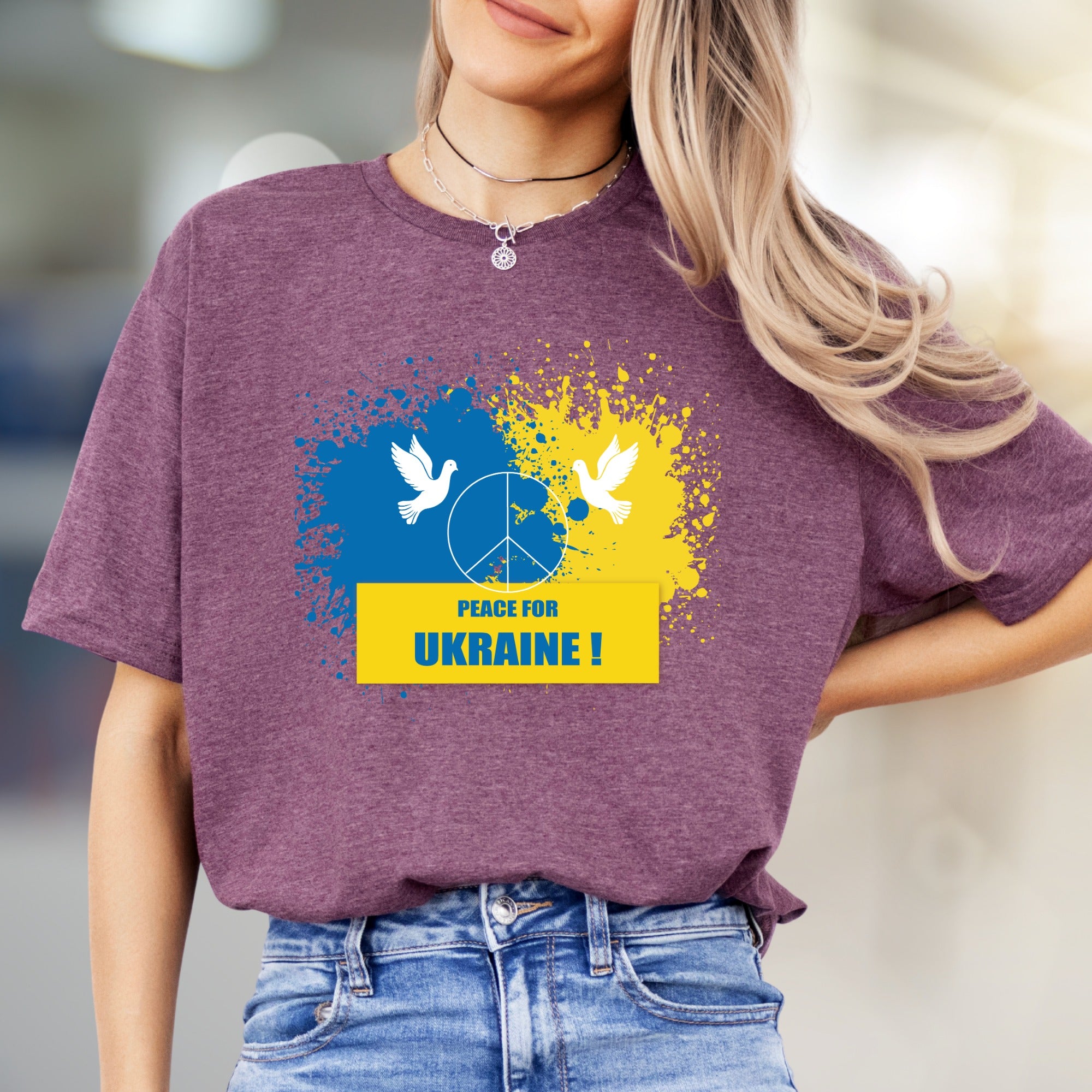 "Peace for Ukraine!" Splatter Peace Tee, a Statement Piece for Advocates