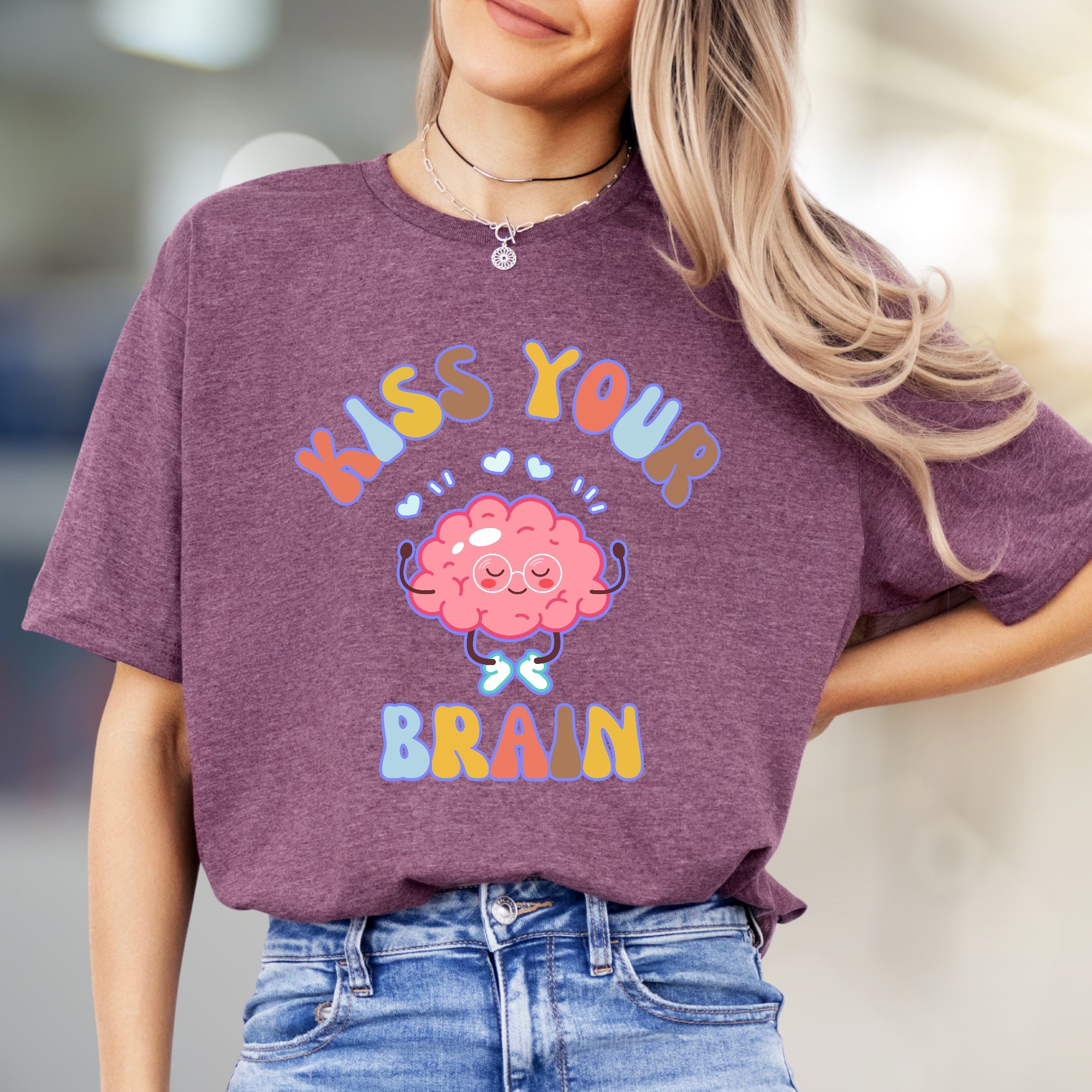 "Kiss Your Brain" Whimsical Brain Graphic Tee, a Self-Care Pick for Everyone