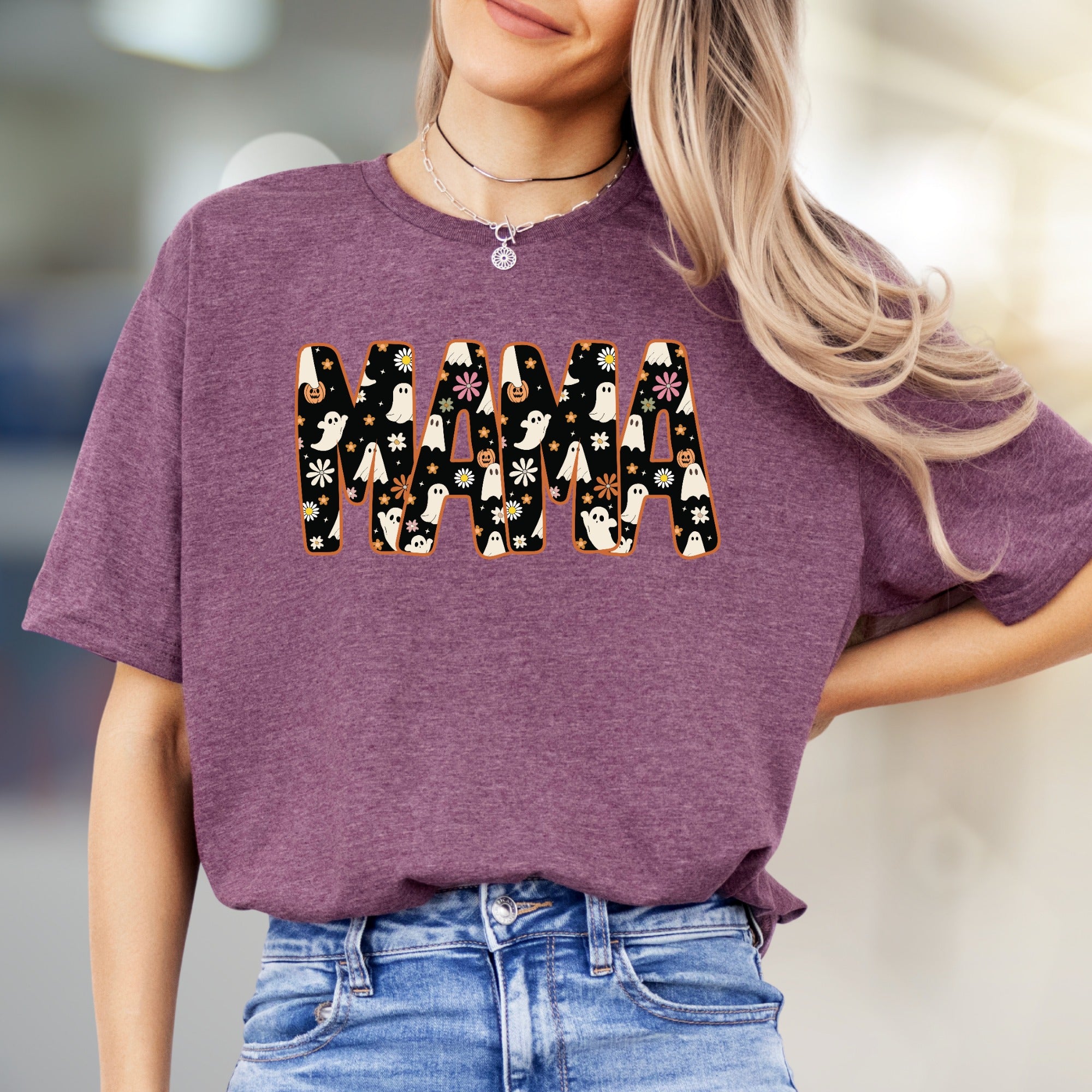 "MAMA" Spooky Floral Graphic Tee, a Retro-Spooky Pick for Halloween Lovers
