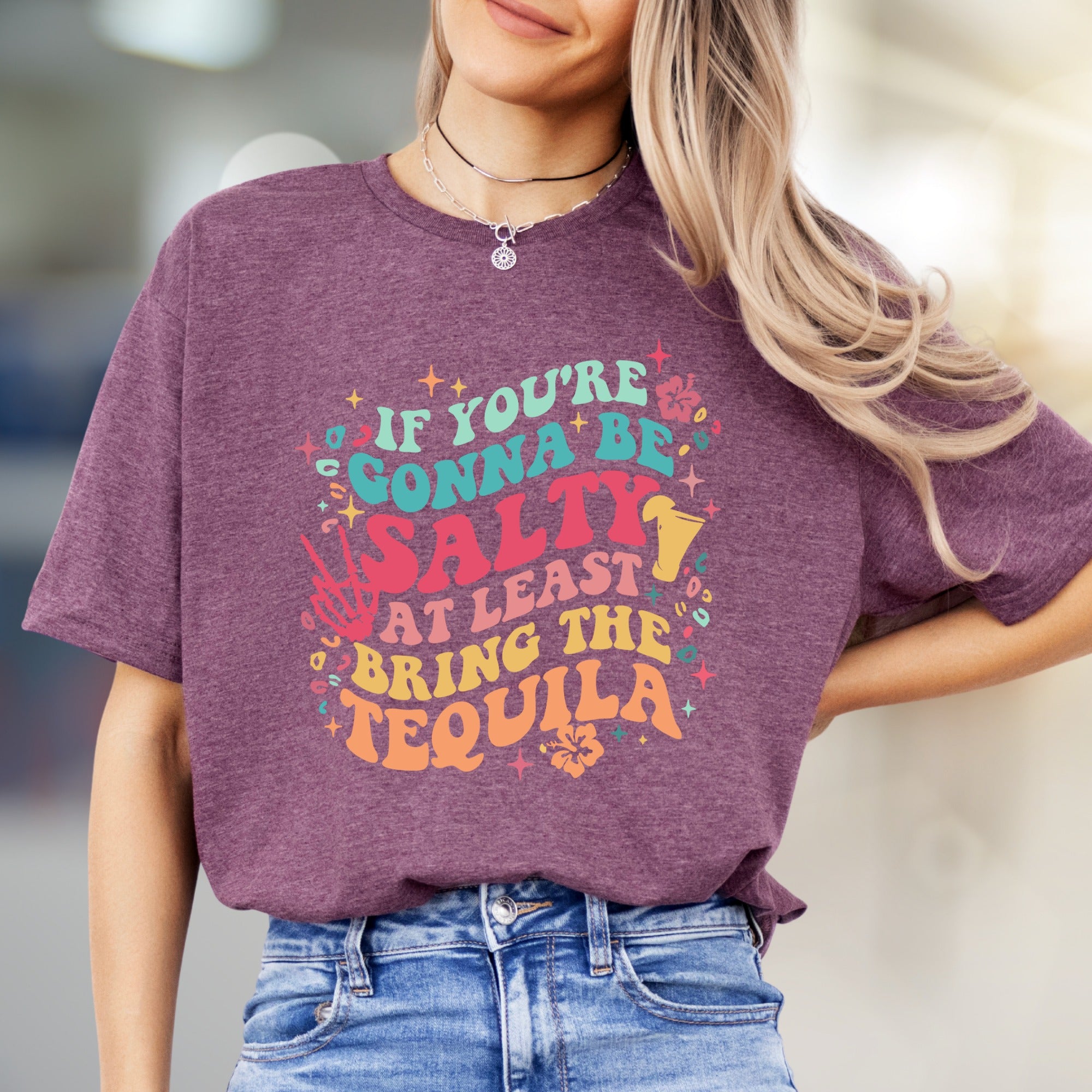 "If You're Gonna Be Salty At Least Bring The Tequila" Retro Graphic Tee, a Party Pick for Fun-Lovers