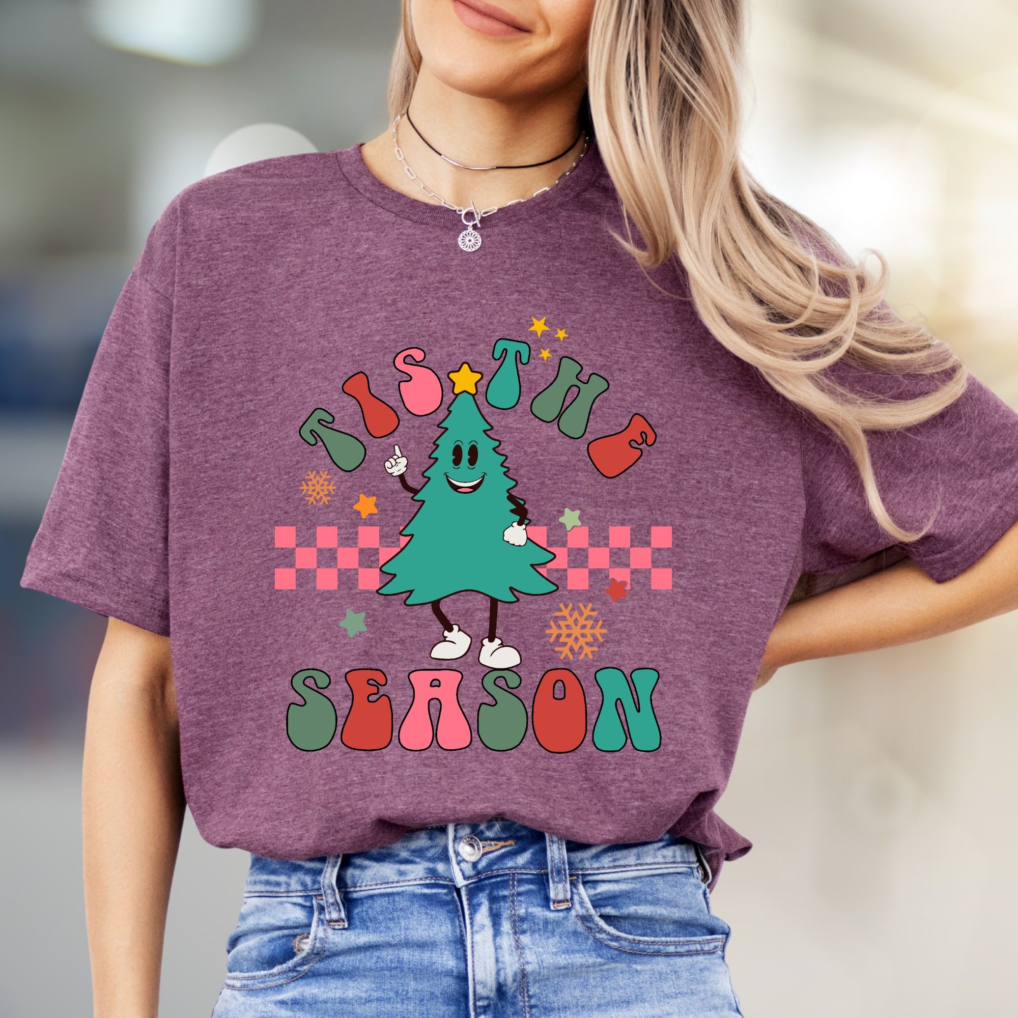 "Tis The Season" Retro Christmas Tree Graphic Tee, a Festive Holiday Pick for Enthusiasts