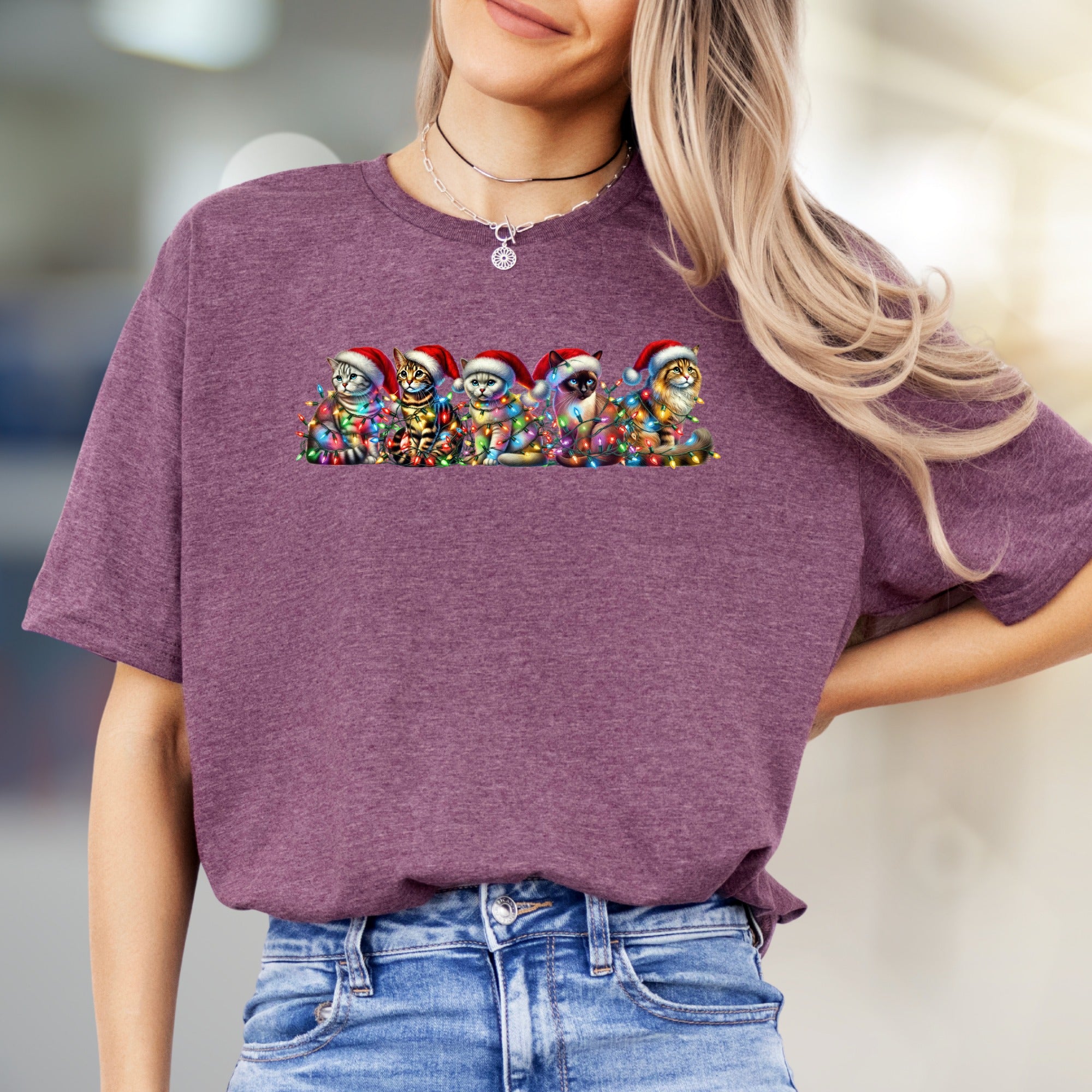 Christmas Cats in Lights Graphic Tee, a Festive Holiday Pet Lover Pick