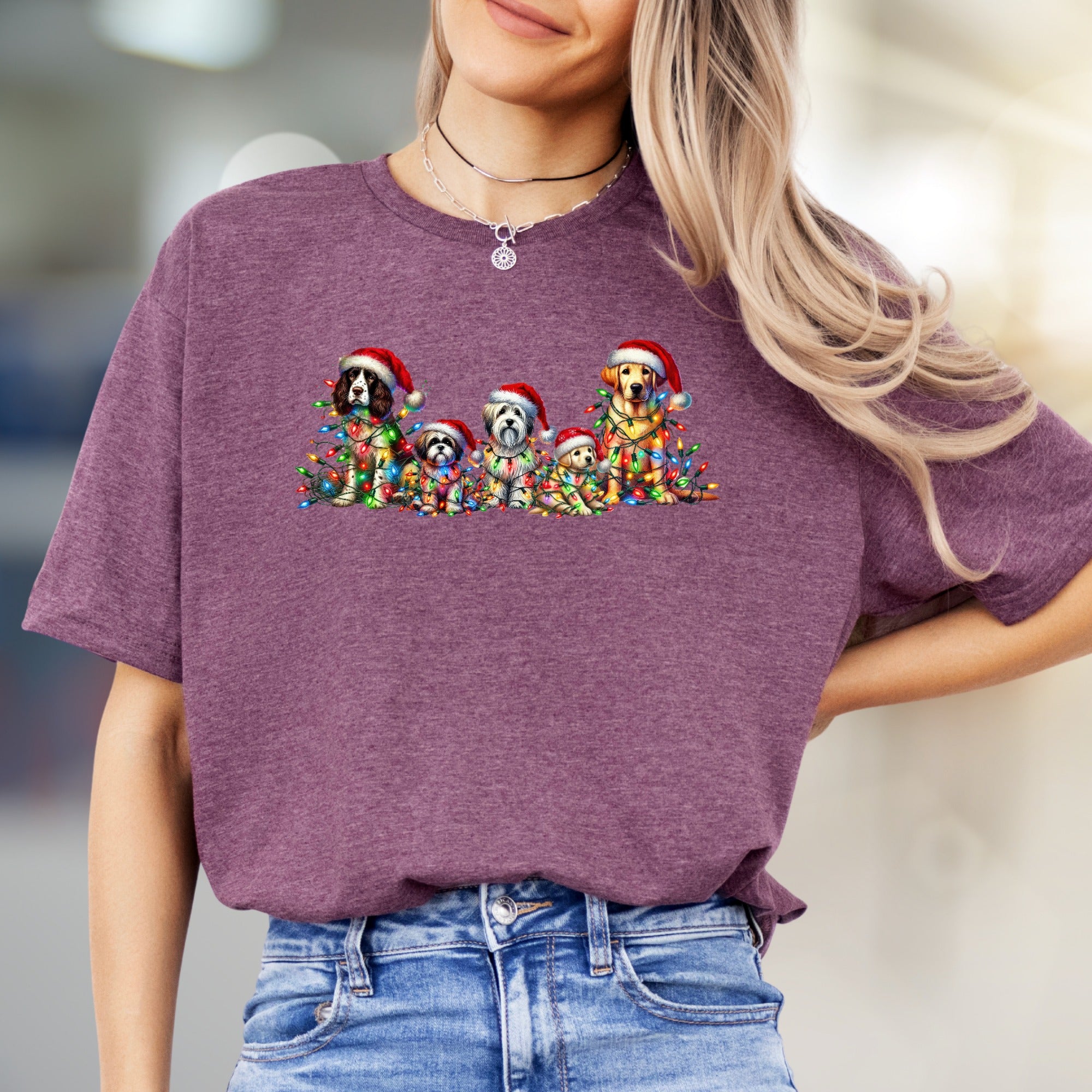 Chrismas Dogs Lights Graphic Tee, a Festive Holiday Pet-Lover Pick for Everyone