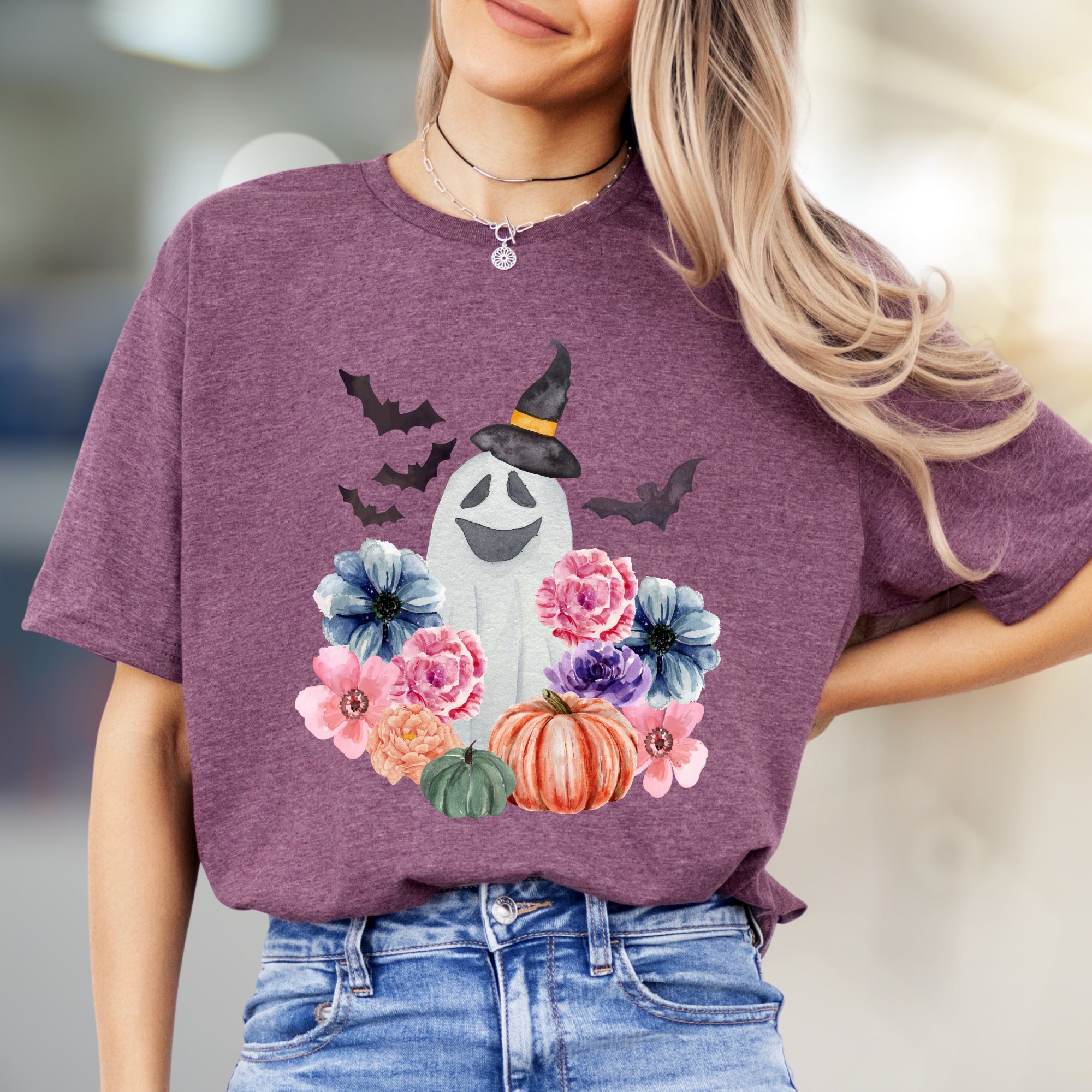Witch Ghost & Floral Vibes Graphic Tee, a Spooky-Chic Pick for Halloween Lovers
