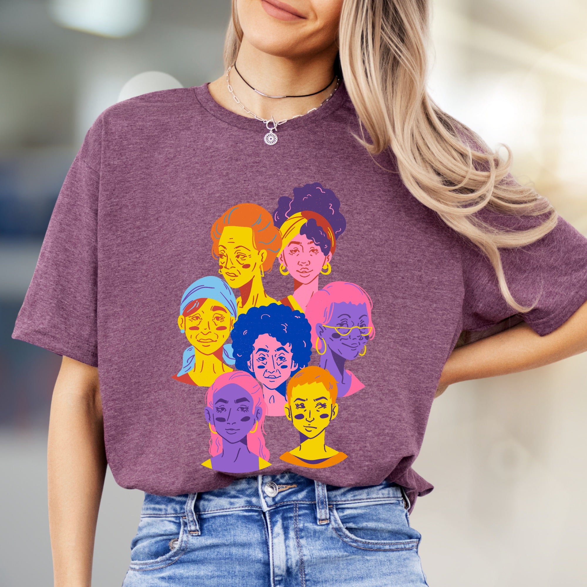 Vibrant Faces Diversity Tee, Artistic Graphic Pick for Inclusivity Advocates