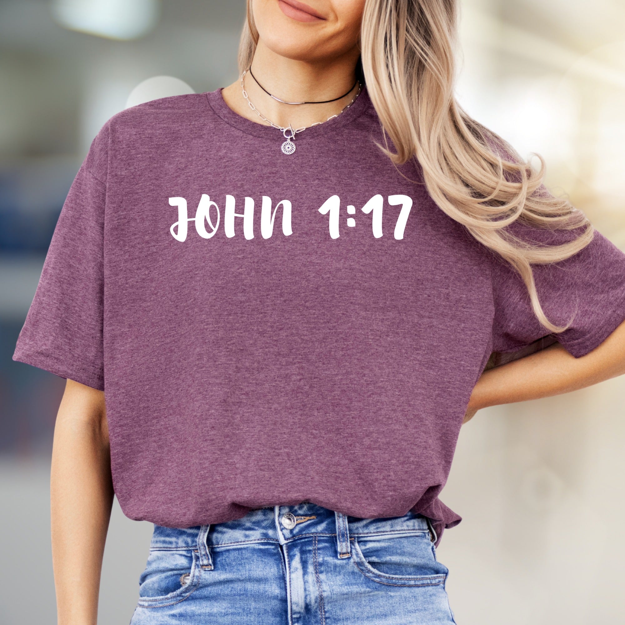 "JOHN 1:17" Scripture Graphic Tee, an Inspirational Pick for Believers