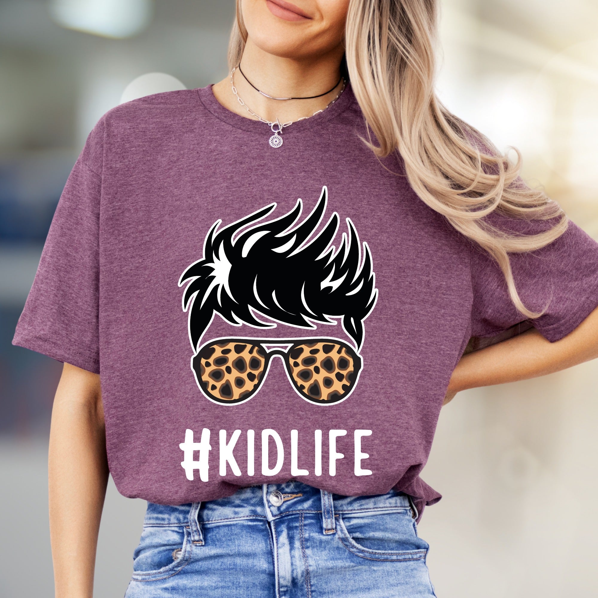 #KIDLIFE Messy Hair Bun Leopard Sunglasses Graphic Tee, a Mom Life Pick for Parents