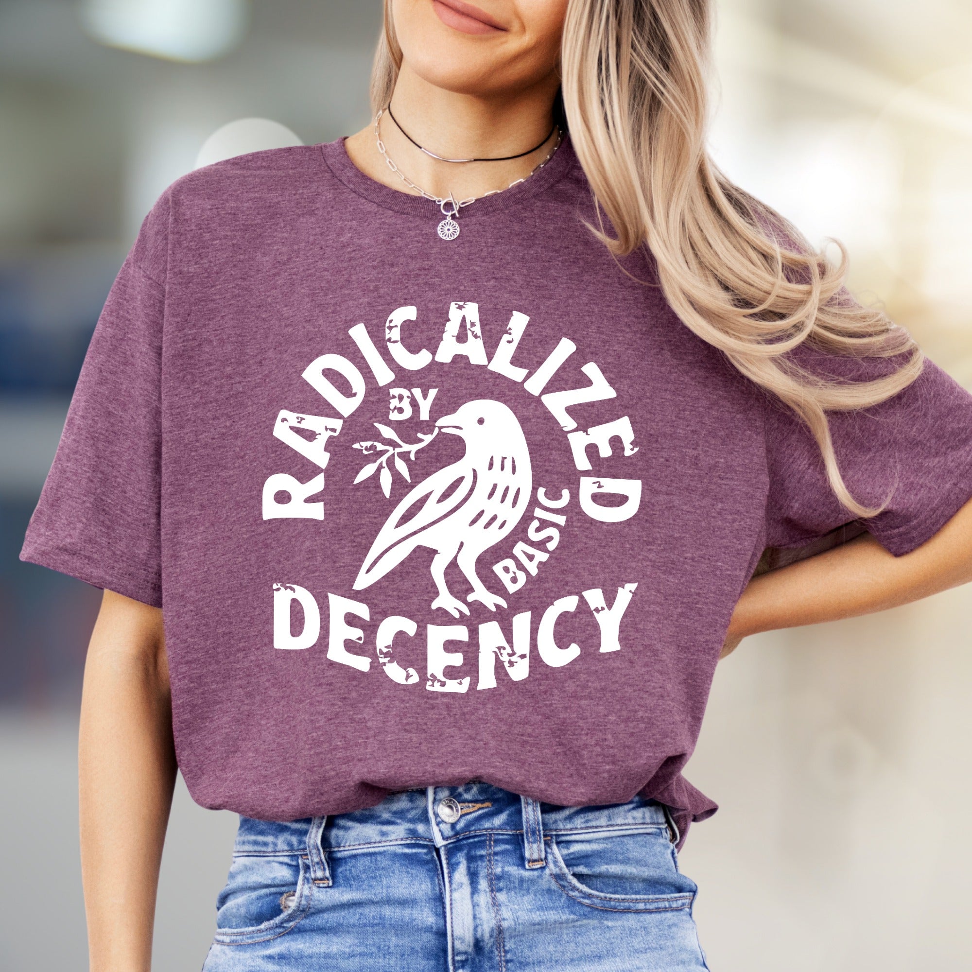 "Radicalized by Basic Decency" Peace Crow Graphic Tee, a Statement Pick for Activists