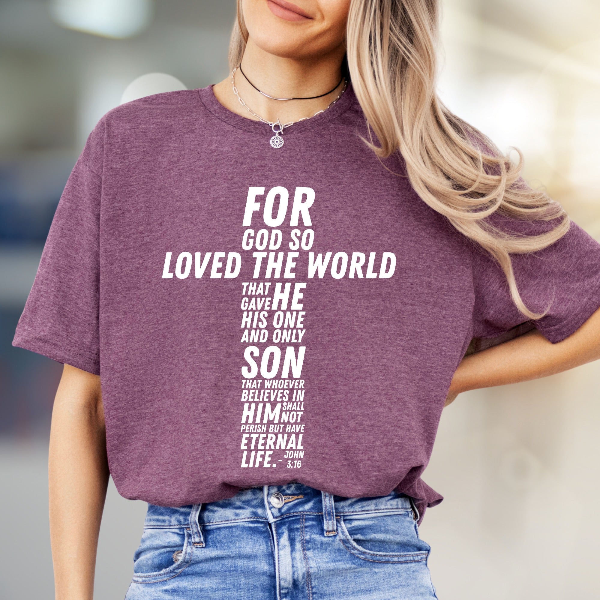 "For God So Loved The World" Scripture Cross Graphic Tee, a Faith-Inspired Pick for Believers